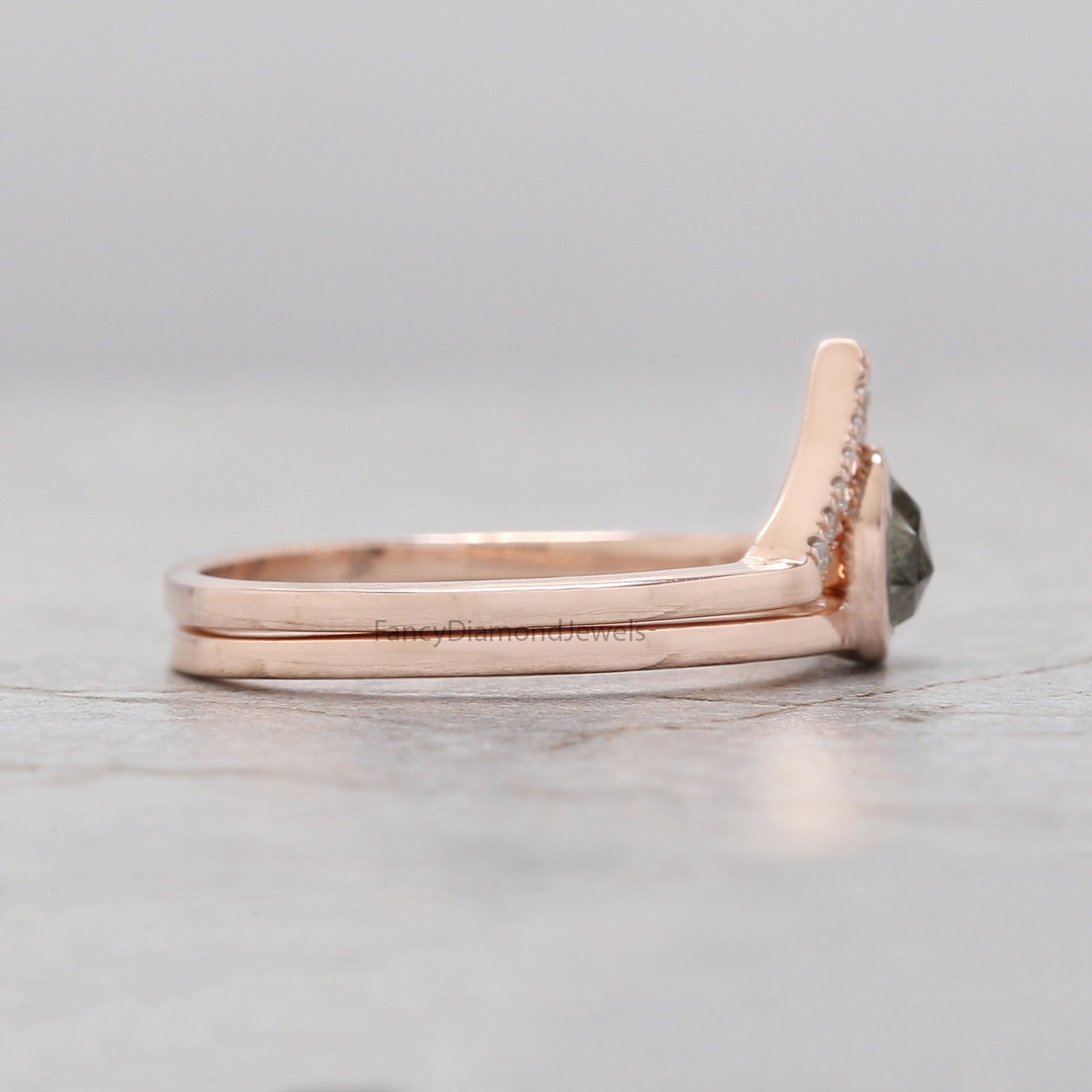 Pear salt and pepper Diamond Ring, Salt and pepper Pear Diamond Engagement Ring, Pear Diamond Ring, Pear Ring, Pear Bridal Ring Set, KD1129