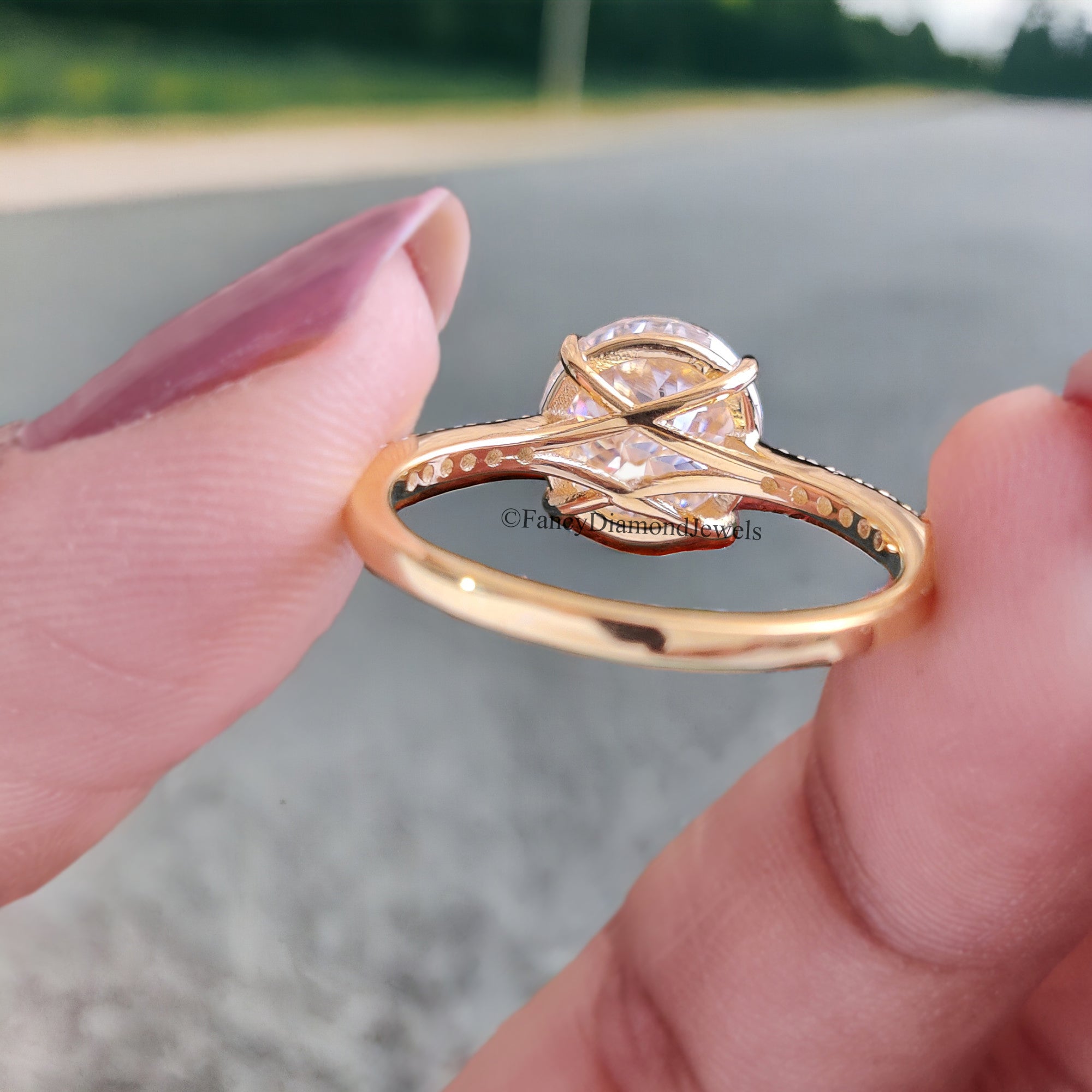 Beautiful Clear 2.15 TW Portuguese Cut Colorless Moissanite Engagement Ring Fiery Moissanite 14K Yellow Gold Wedding Ring Bridal Ring FD69