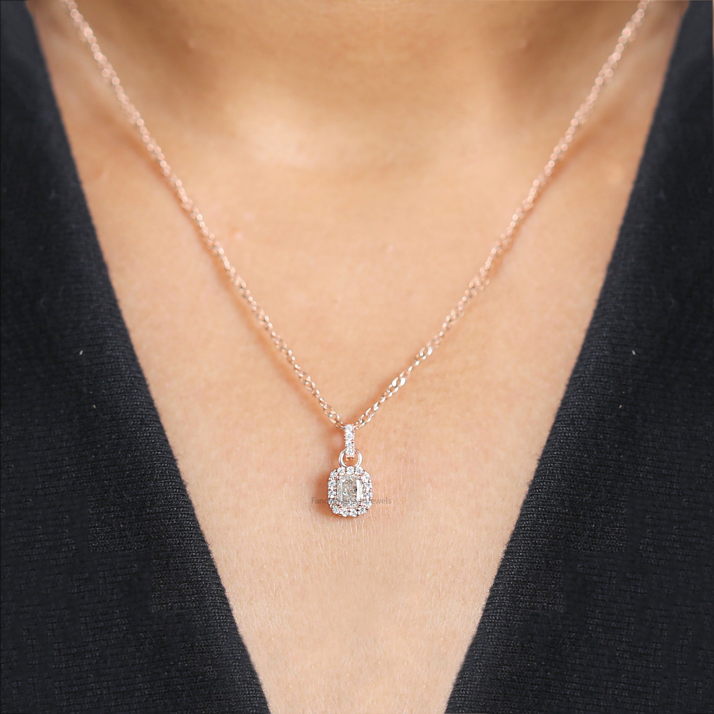 Cushion Cut Grey Color Diamond Pendant 0.36 Ct 4.60 MM Cushion Diamond Pendant 14K Rose Gold Silver Engagement Pendant Gift For Her QN8711