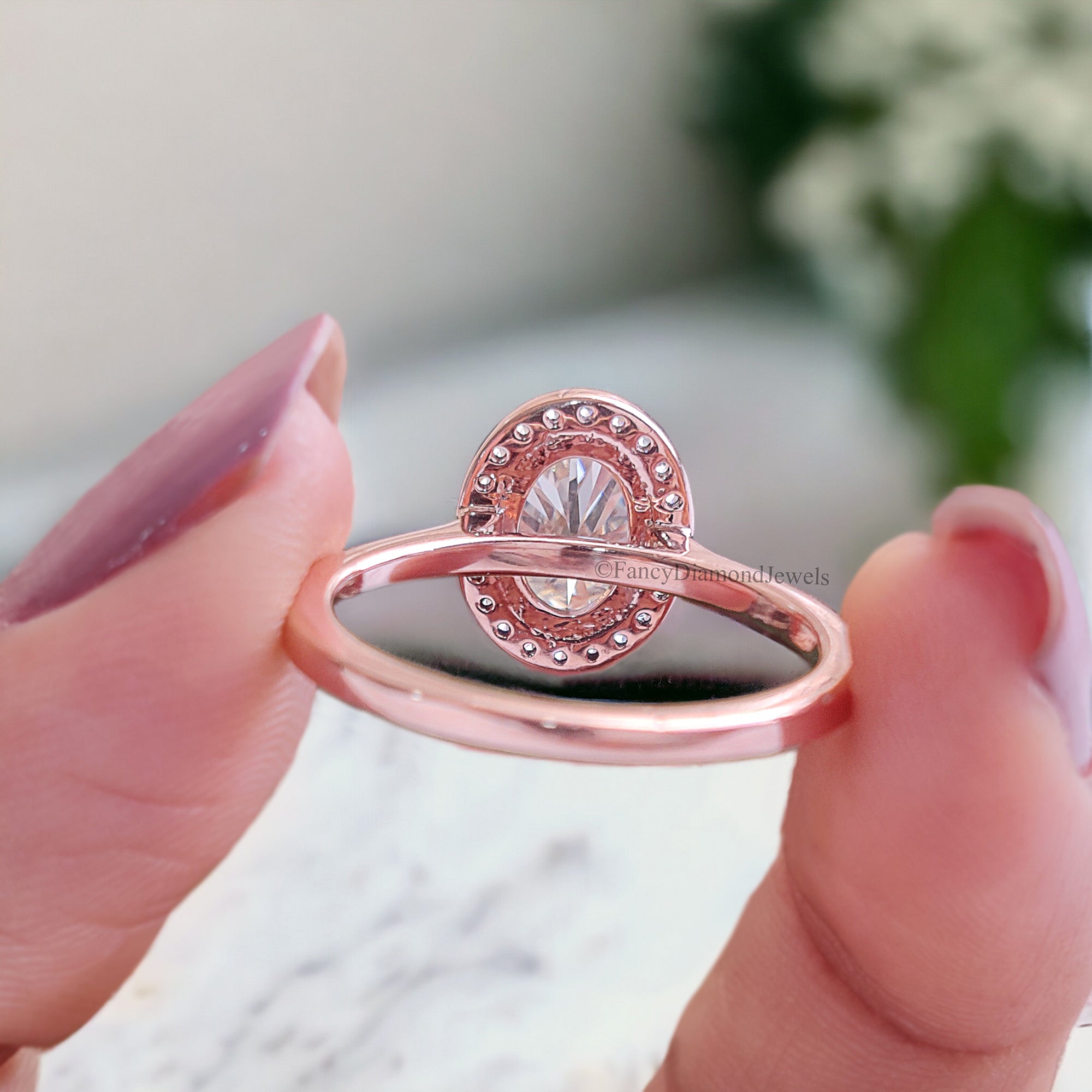 1.45 CT Oval Cut Moissanite Solitaire Ring 14K Rose Gold Engagement Ring Halo Setting Statement Ring Gift For Her Anniversary Ring FD154