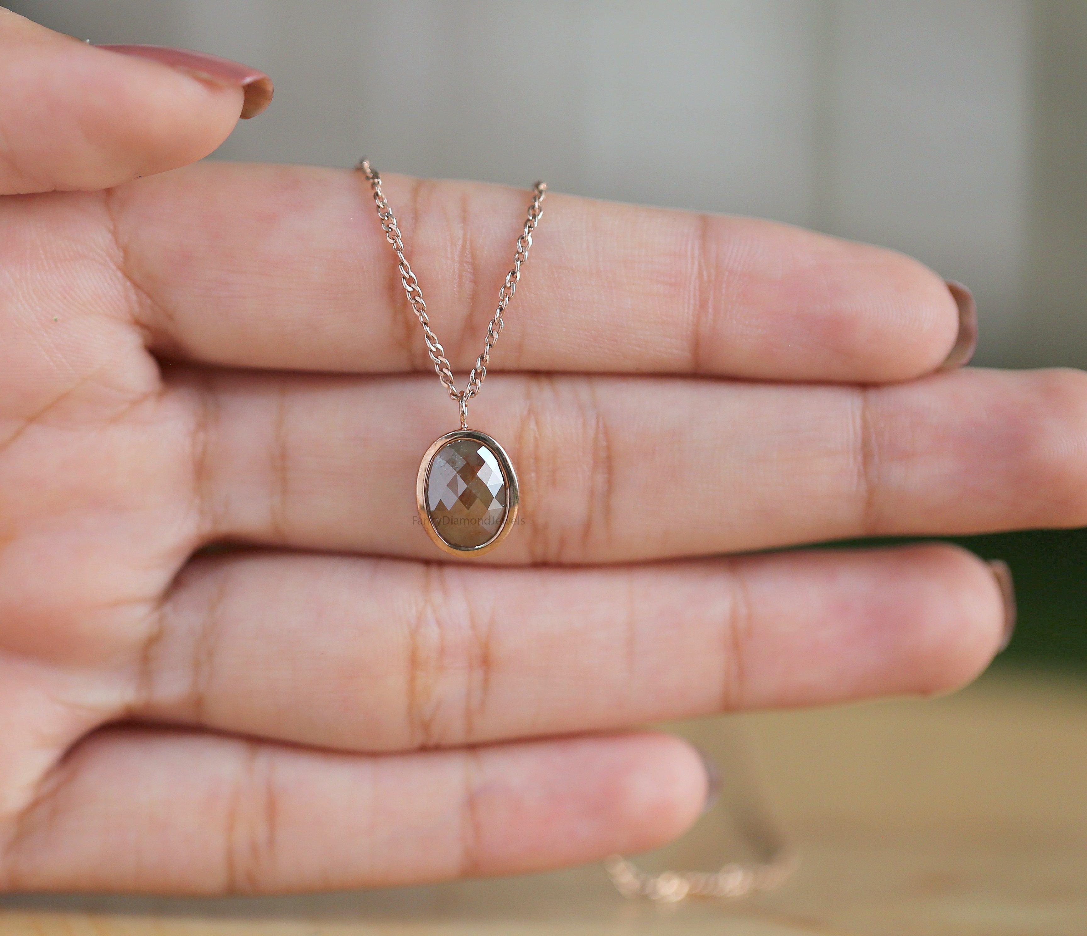 Oval Brown Color Diamond Pendant, Unique Diamond Pendant, Brown Diamond Pendant, Brown Oval Shape Pendant, Dangling Diamond Pendant, KDL7876