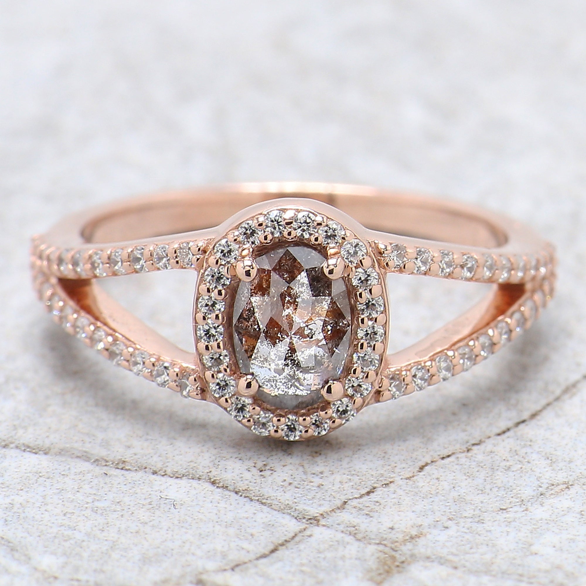 Oval Cut Brown Color Diamond Ring 0.55 Ct 6.40 MM Oval Diamond Ring 14K Solid Rose Gold Silver Oval Engagement Ring Gift For Her QK2220