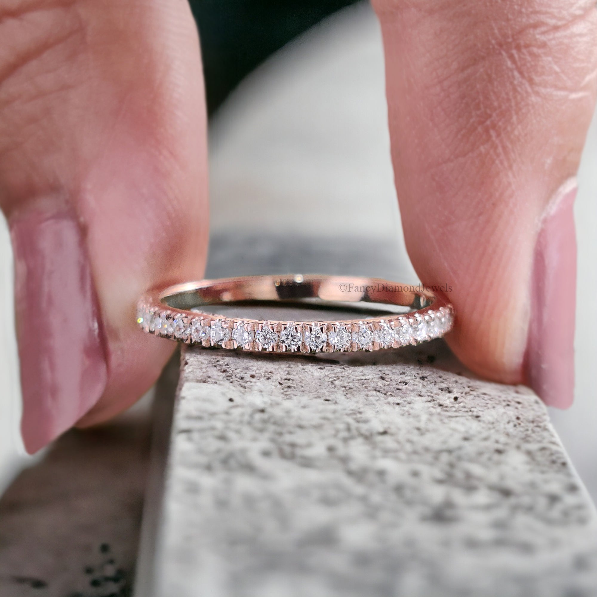 Oval Moissanite Engagement Ring Rose Gold Moissanite And Diamond Halo Ring Diamond Half Eternity Band Moissanite Bridal Ring Set FD134