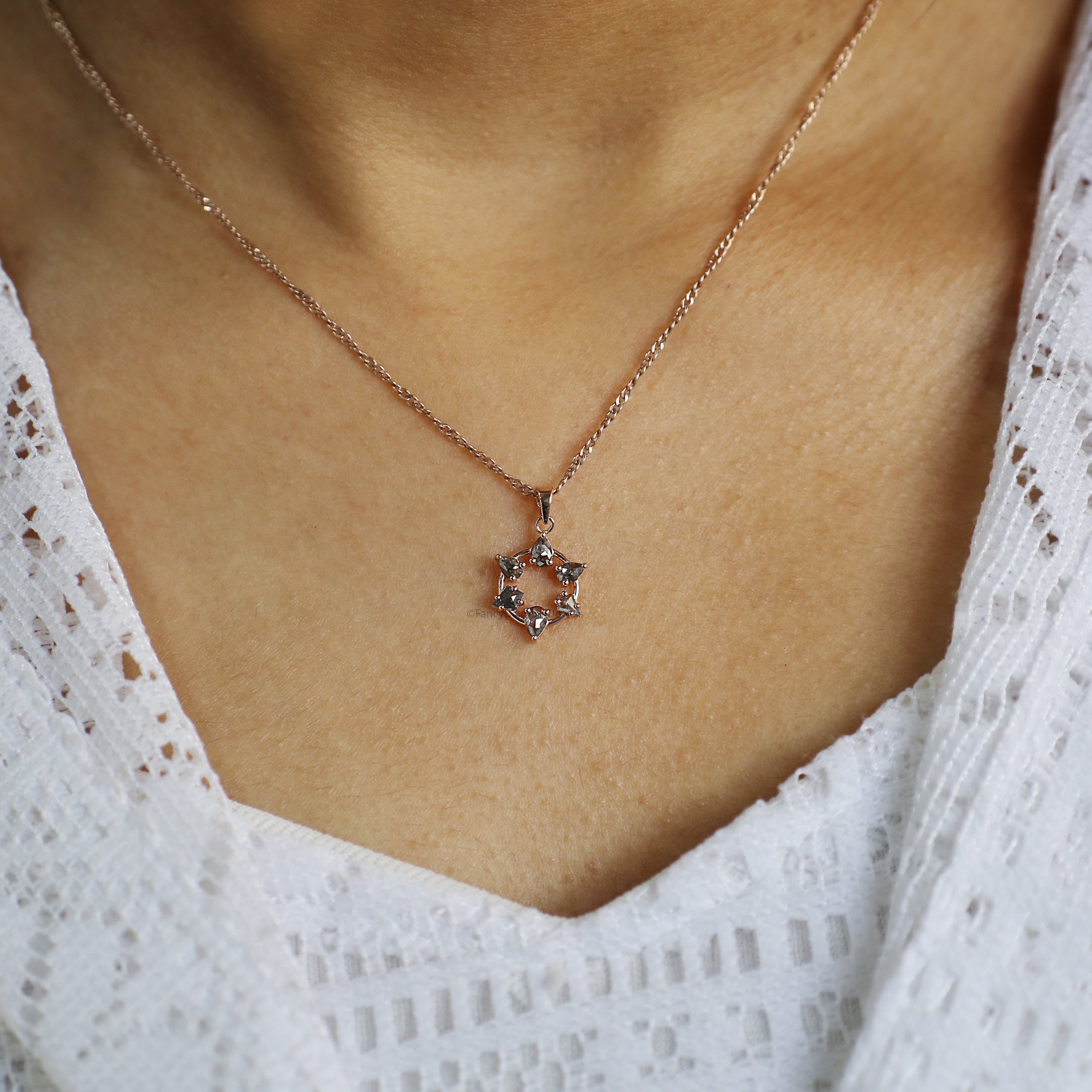 0.49 Ct Mix Shape Salt And Pepper Diamond Pendant Mix Shape Diamond Pendant 14K Solid Rose Gold Silver Engagement Pendant KDN2385