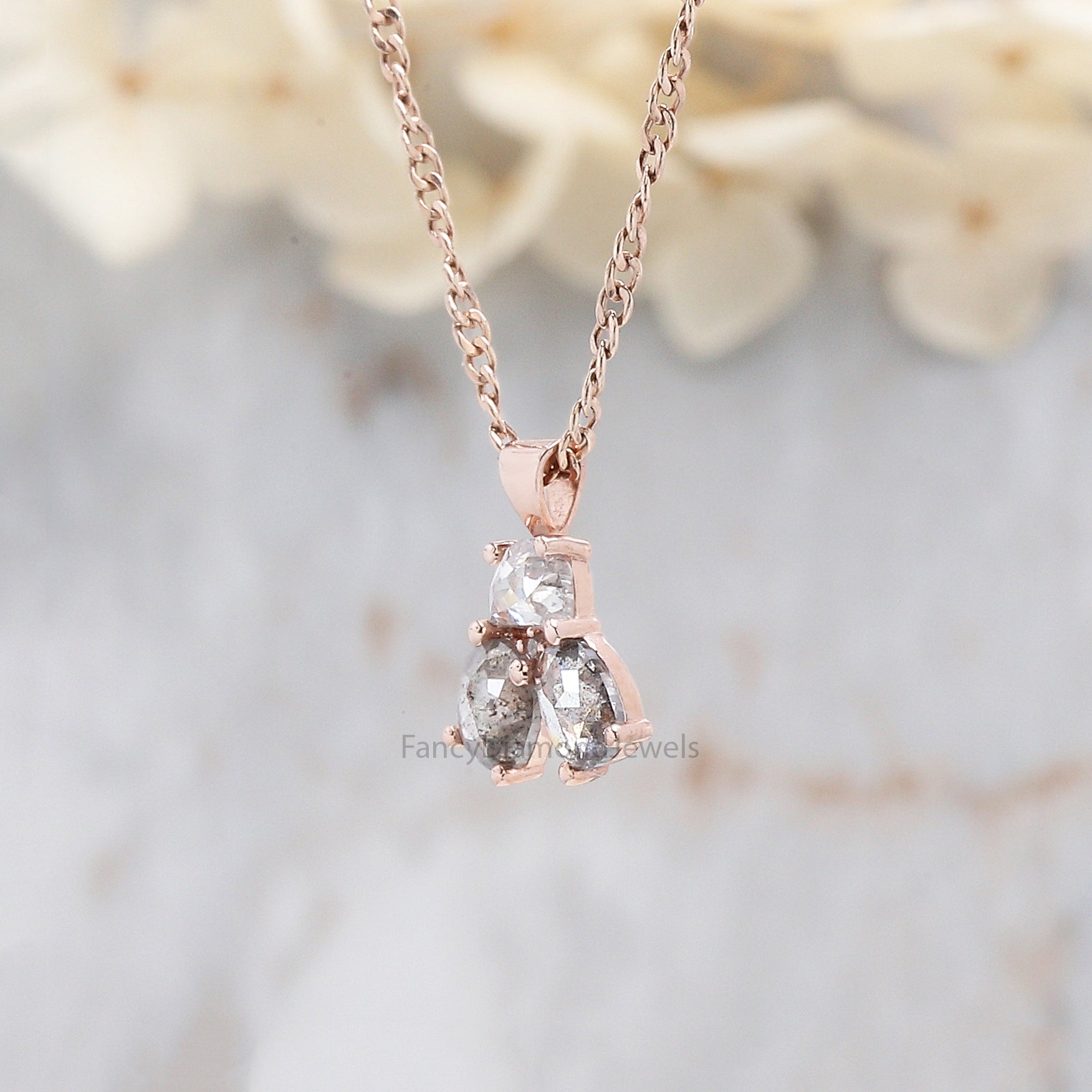 Mix Shape Salt And Pepper Diamond Pendant, Unique Diamond Pendant, Salt And Pepper Diamond Pendant, Dangling Diamond Pendant KDL184