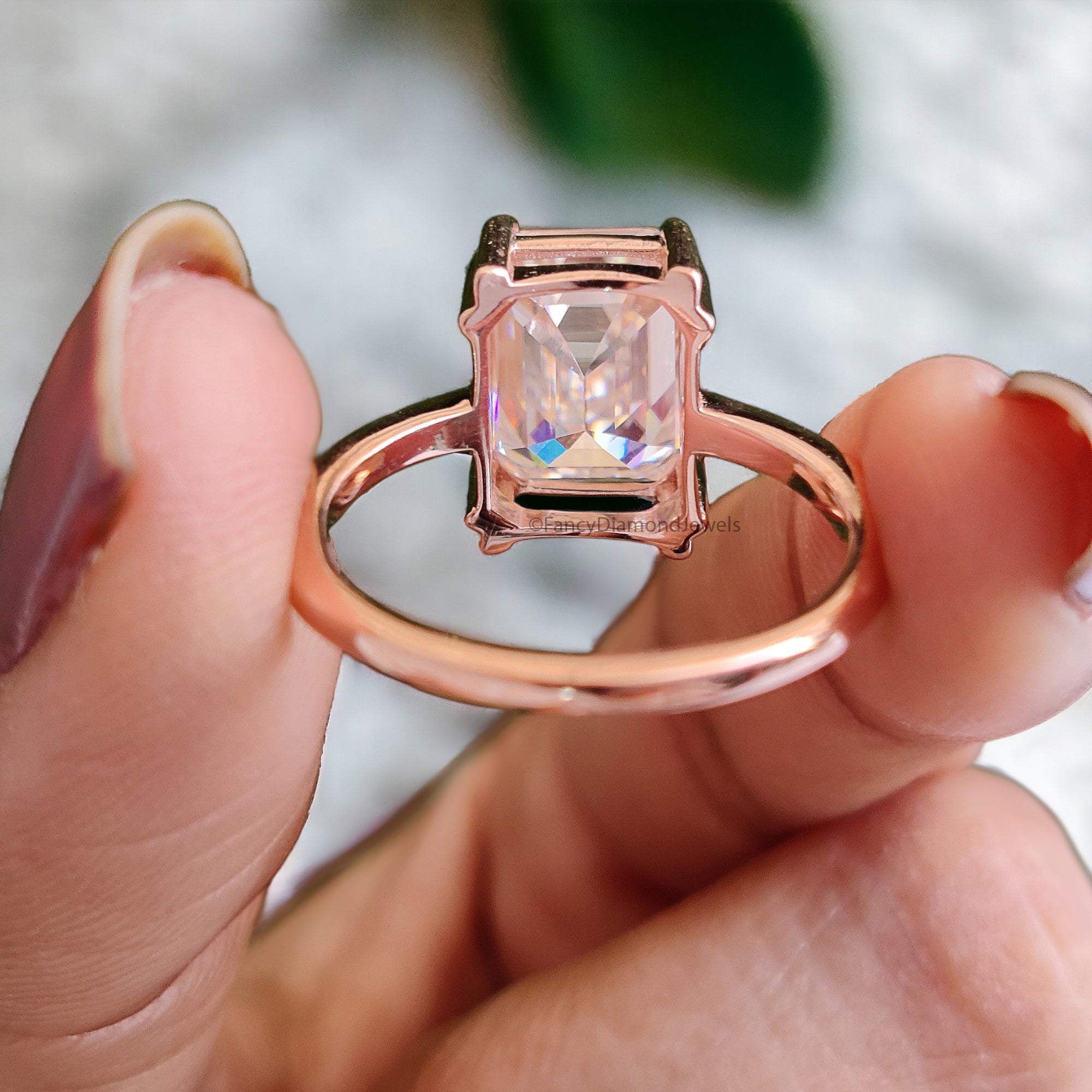 3.70 CT Emerald Shape Engagement Ring in Solid Rose 10K/14k/18k Gold Emerald Cut Solitaire Engagement Ring Brilliant Moissanite Ring FD31