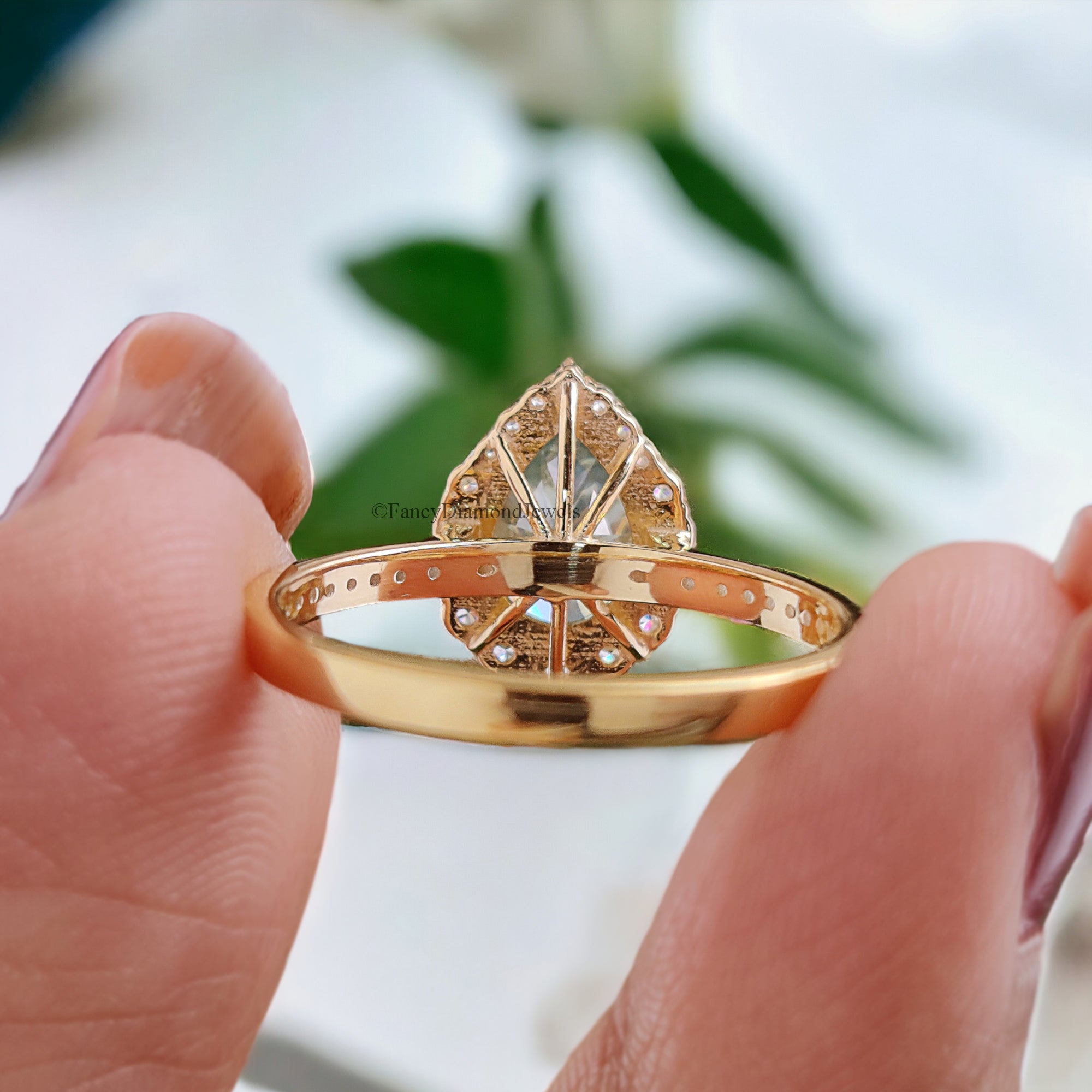 Pear Cut Blue Moissanite Ring Halo Engagement Ring 1.20 CT Pear Shaped Moissanite Ring Proposal Ring For Her Anniversary Gift Ring FD234