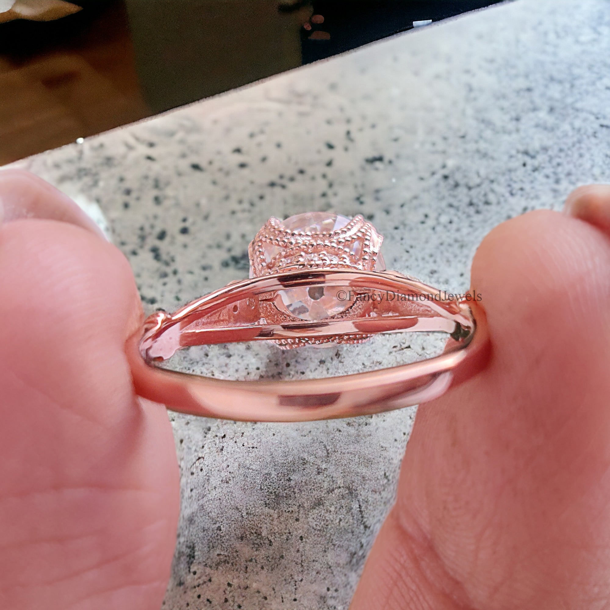 Old European Cut Engagement Ring Rose Gold Ring Round Moissanite Ring 2 CT Moissanite Milgrain Setting Ring Promise Ring For Her FD270