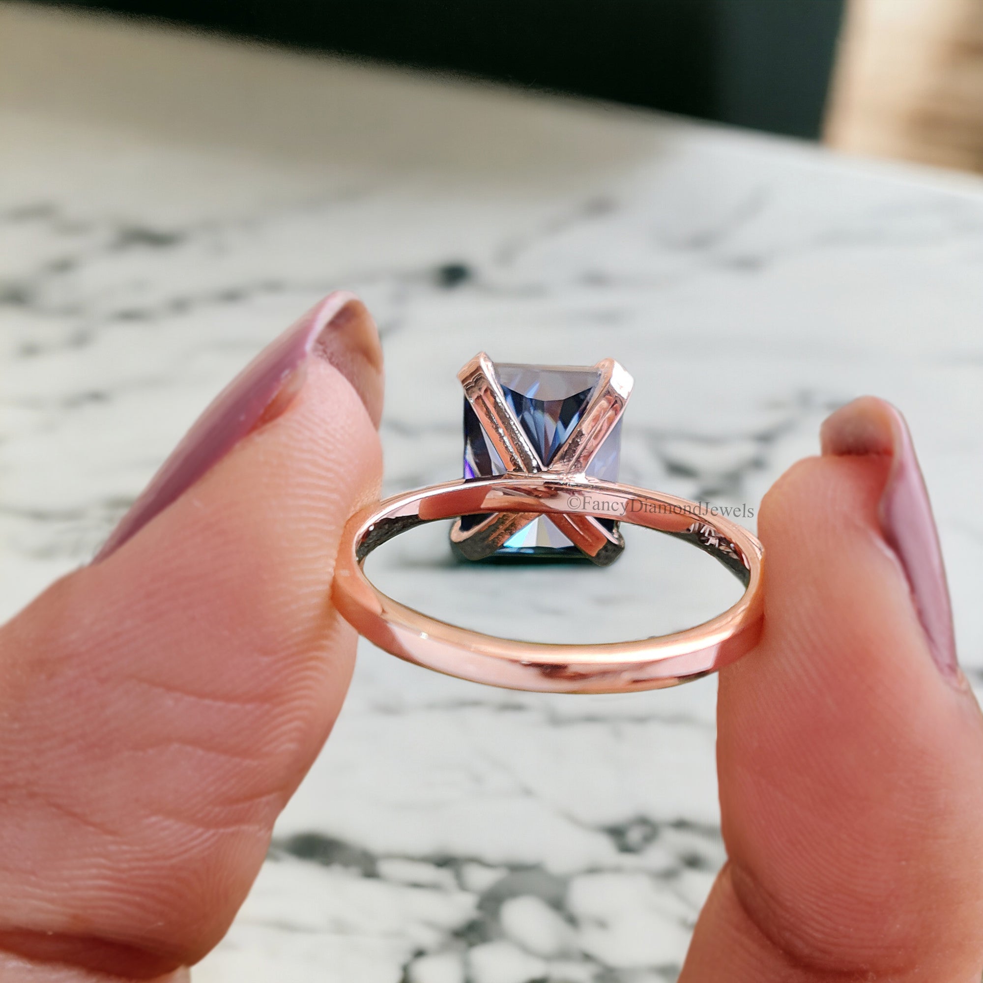 2.90 CT Royal Blue Radiant Ring Moissanite Ring Double Claw Prong Set Ring 14 KT Solid Rose Gold Ring Engagement Ring Wedding Ring FD169