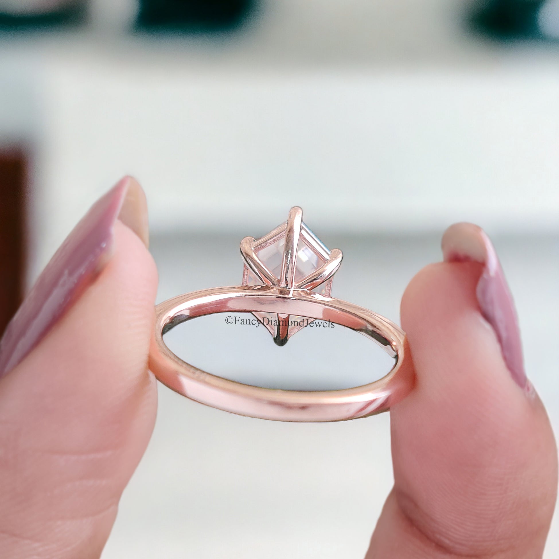 Moissanite Solitaire Engagement Ring 2.20 CT Hexagon Cut Moissanite Ring Round Prong Ring For Women Promise Ring Gift For Her Ring FD88