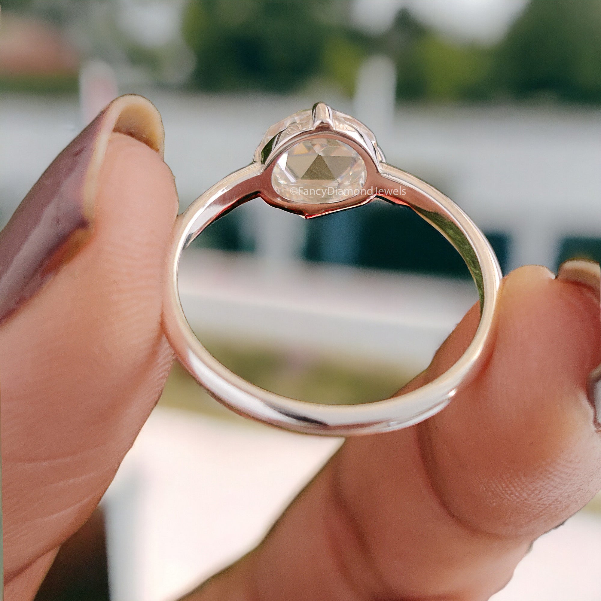 1.00 CT Round Rose Cut Colorless Moissanite Pointed Prong Simple Solitaire Engagement Ring Wedding Ring Anniversary Ring Bridal Ring FD22