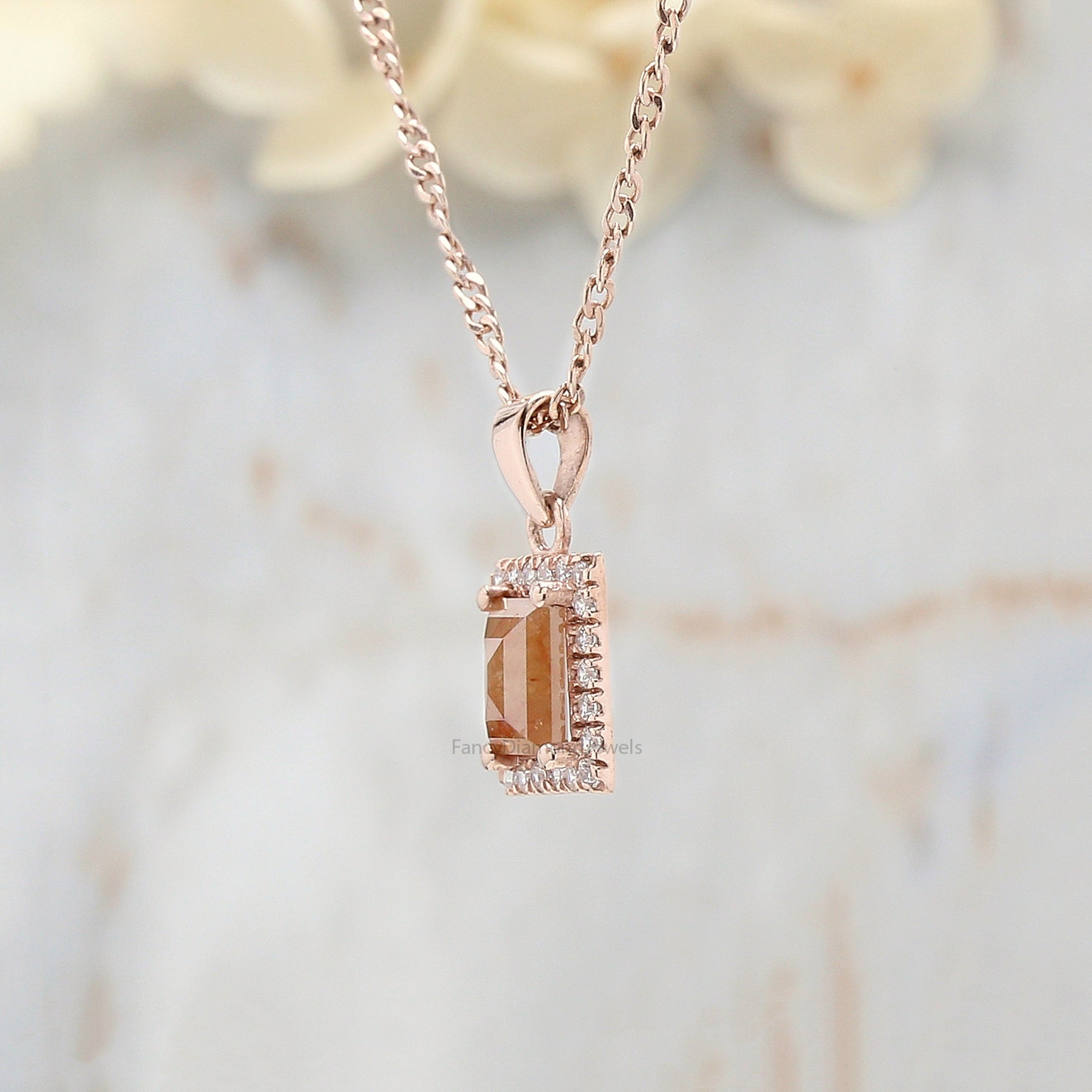 Baguette Brown Color Diamond Pendant 0.81 Ct 6.20 MM Baguette Shape Diamond Pendant 14K Solid Rose Gold Silver Engagement Pendant QN8980