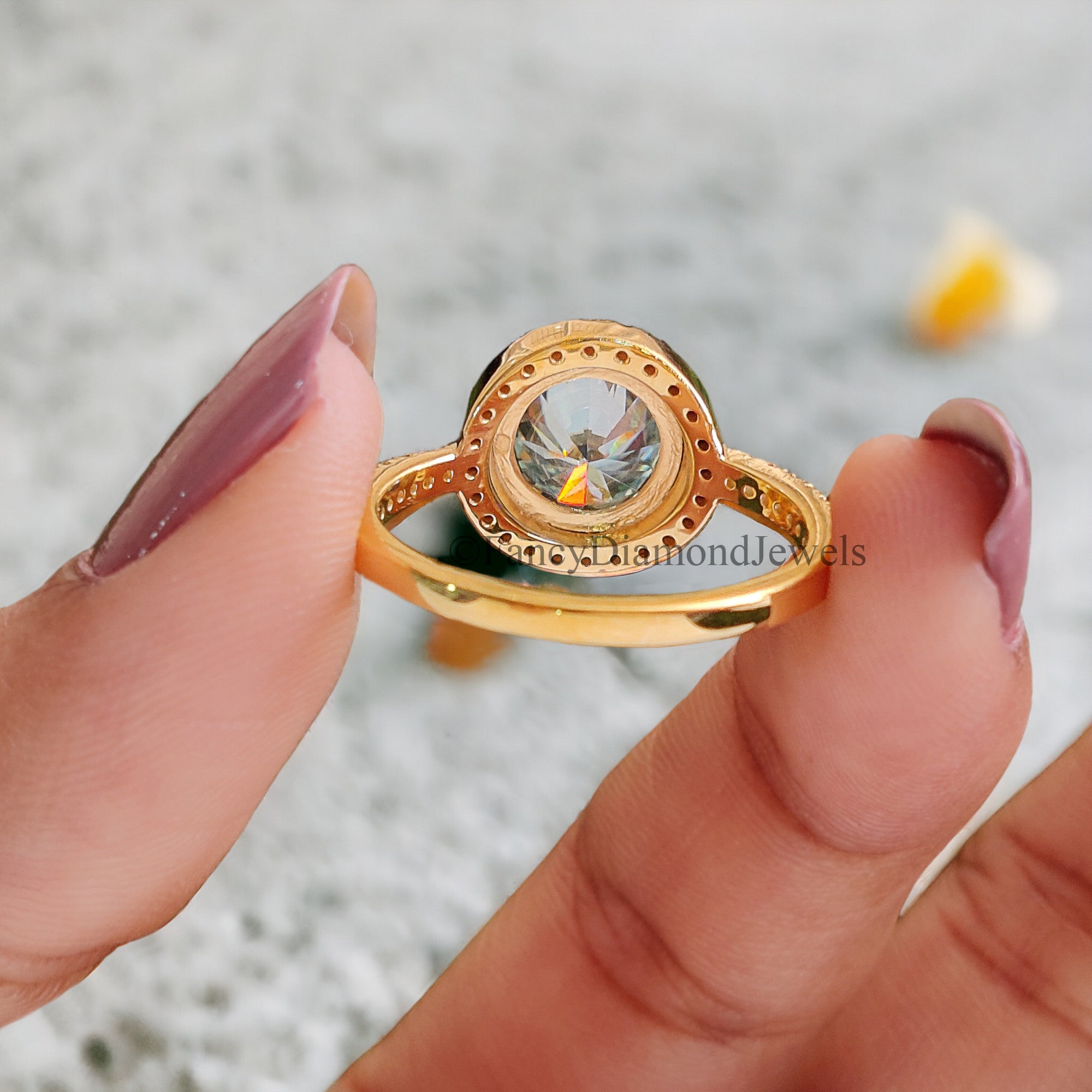 Halo Engagement Ring 1.70 CT Round Cyan Blue Moissanite Ring Wedding Ring Promise Ring Gift for Mother/Wife Ring for Women Unique Ring FD87