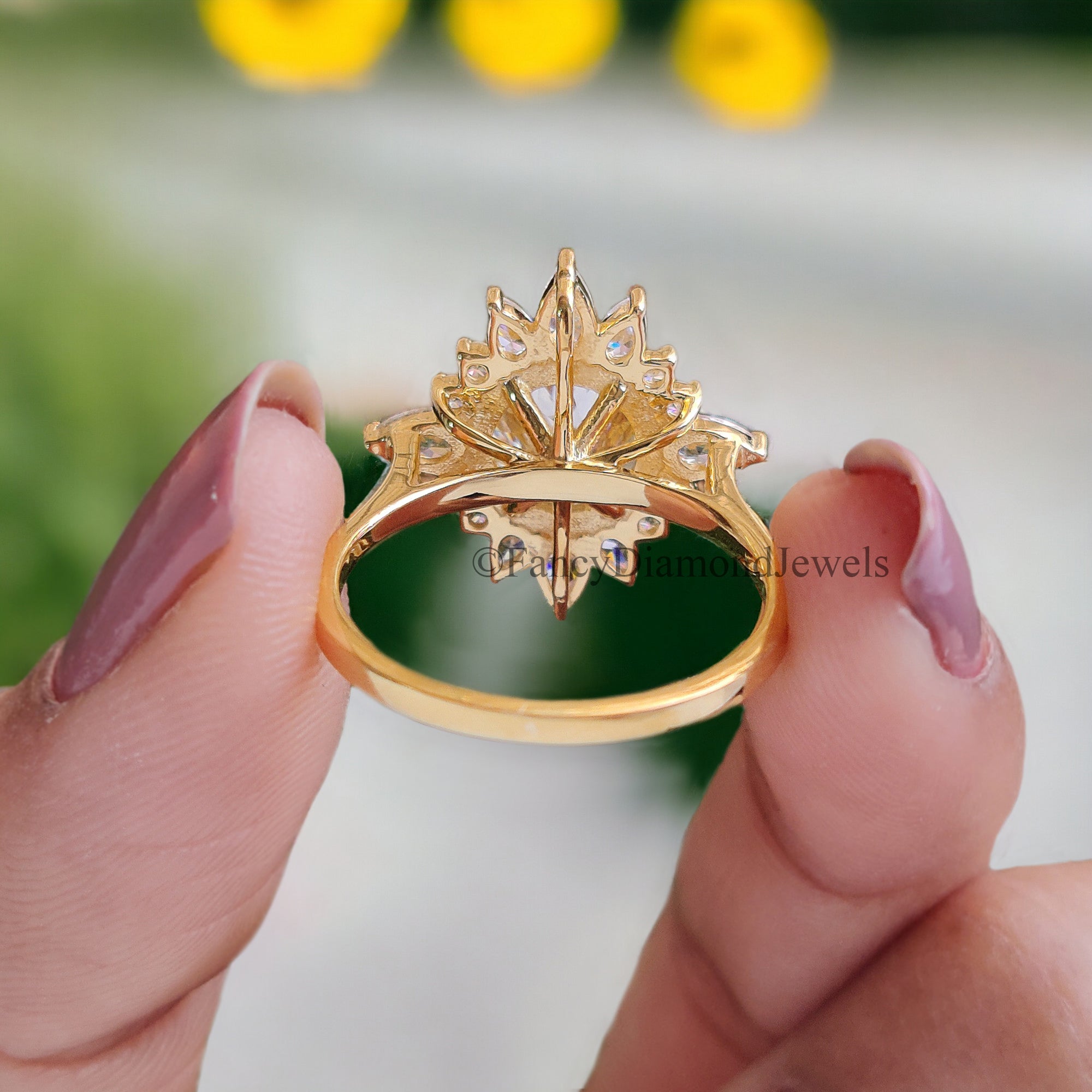 Vintage Engagement Ring 1920s Portuguese Cut Moissanite Yellow Gold Moissanite Aniversary Ring Handmade Jewelry by Fancy Diamond Jewels FD70