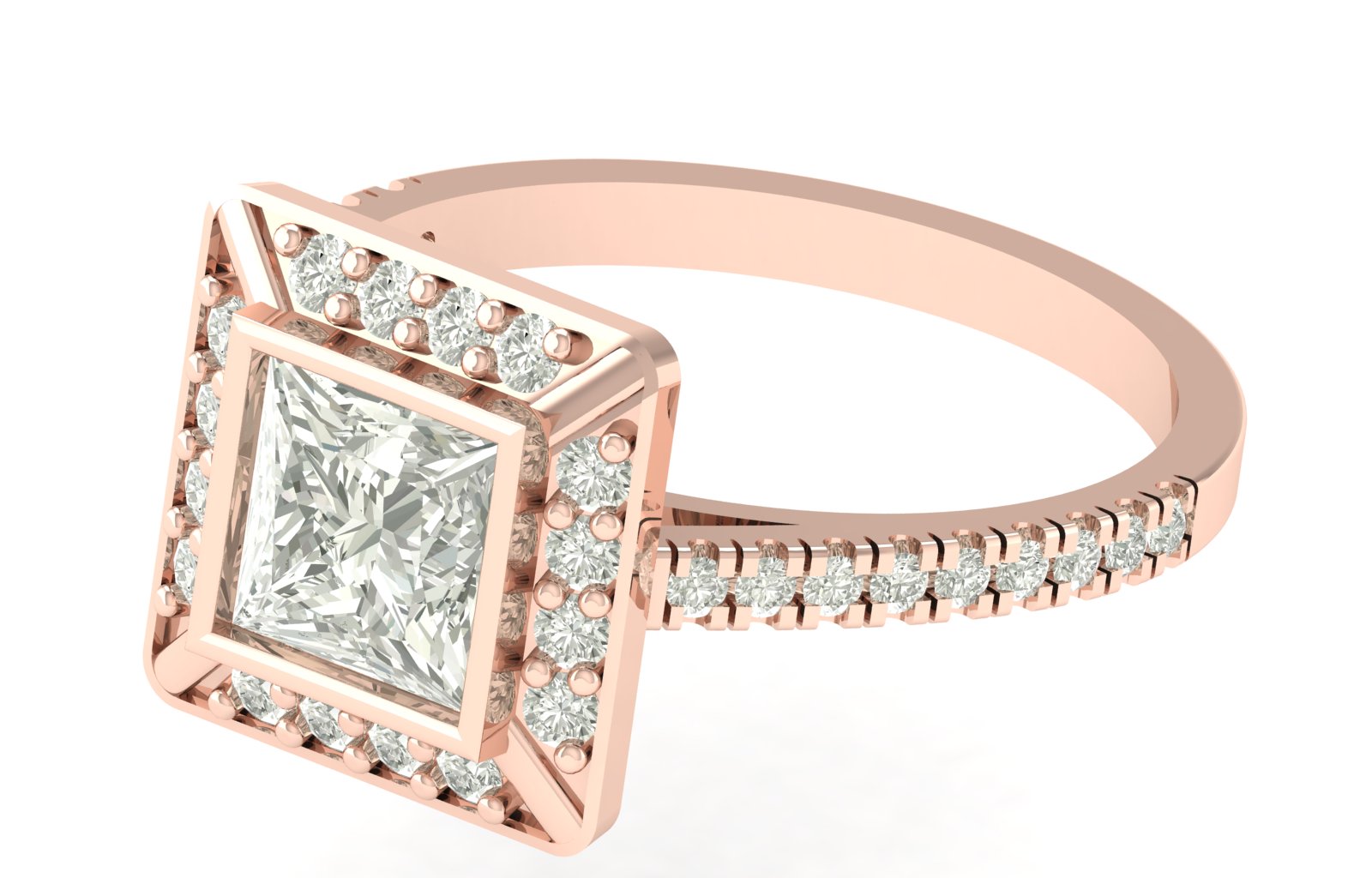 1.75 TW Unique Princess Cut Lab Grown Diamond Ring Halo & Bezel Set Engagement Ring Wedding Ring PR638