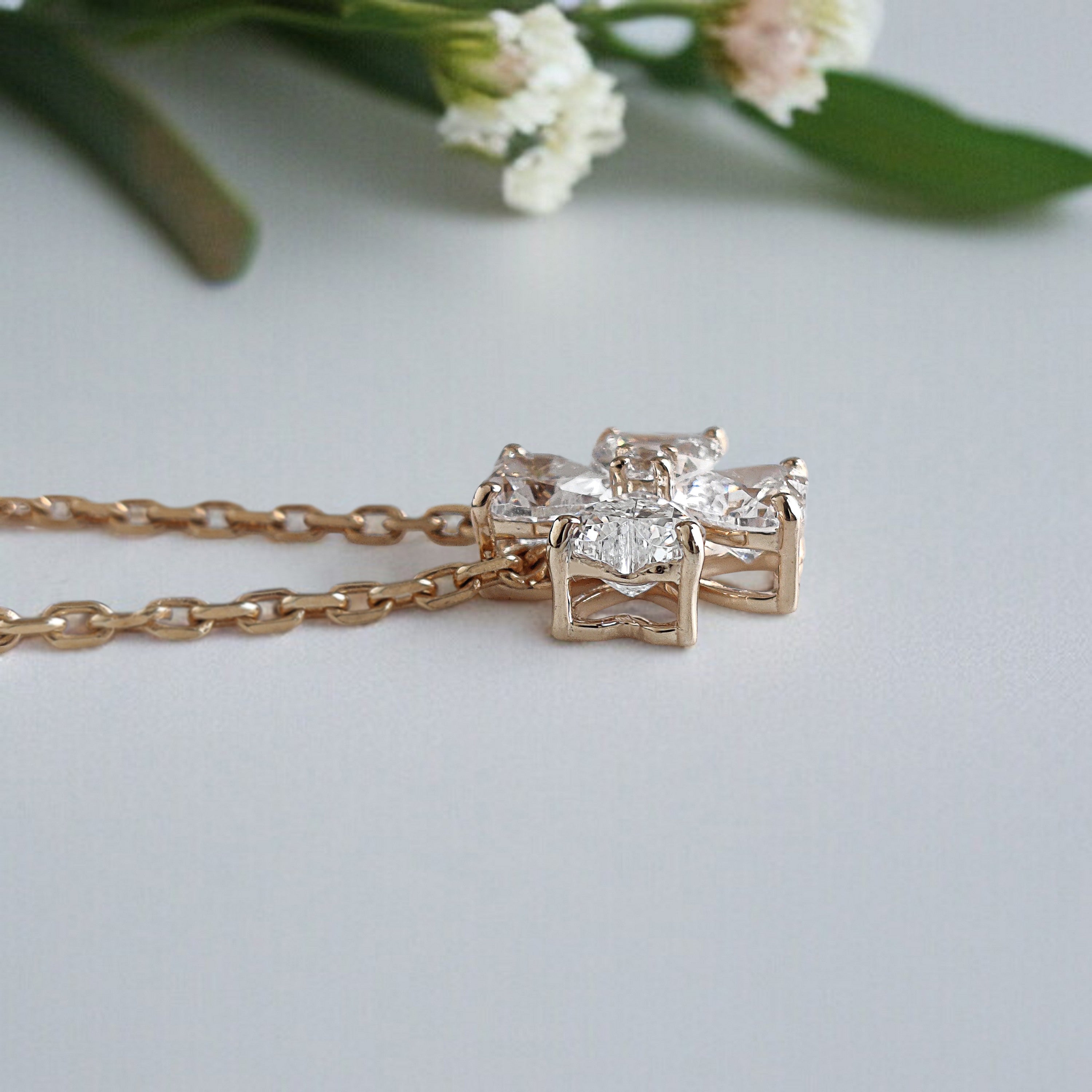 Heart Cut CZ Diamond Simulant Pendant Yellow Silver handmade jewelry Necklace Round Shape prong basket set Necklace With Chain FD463