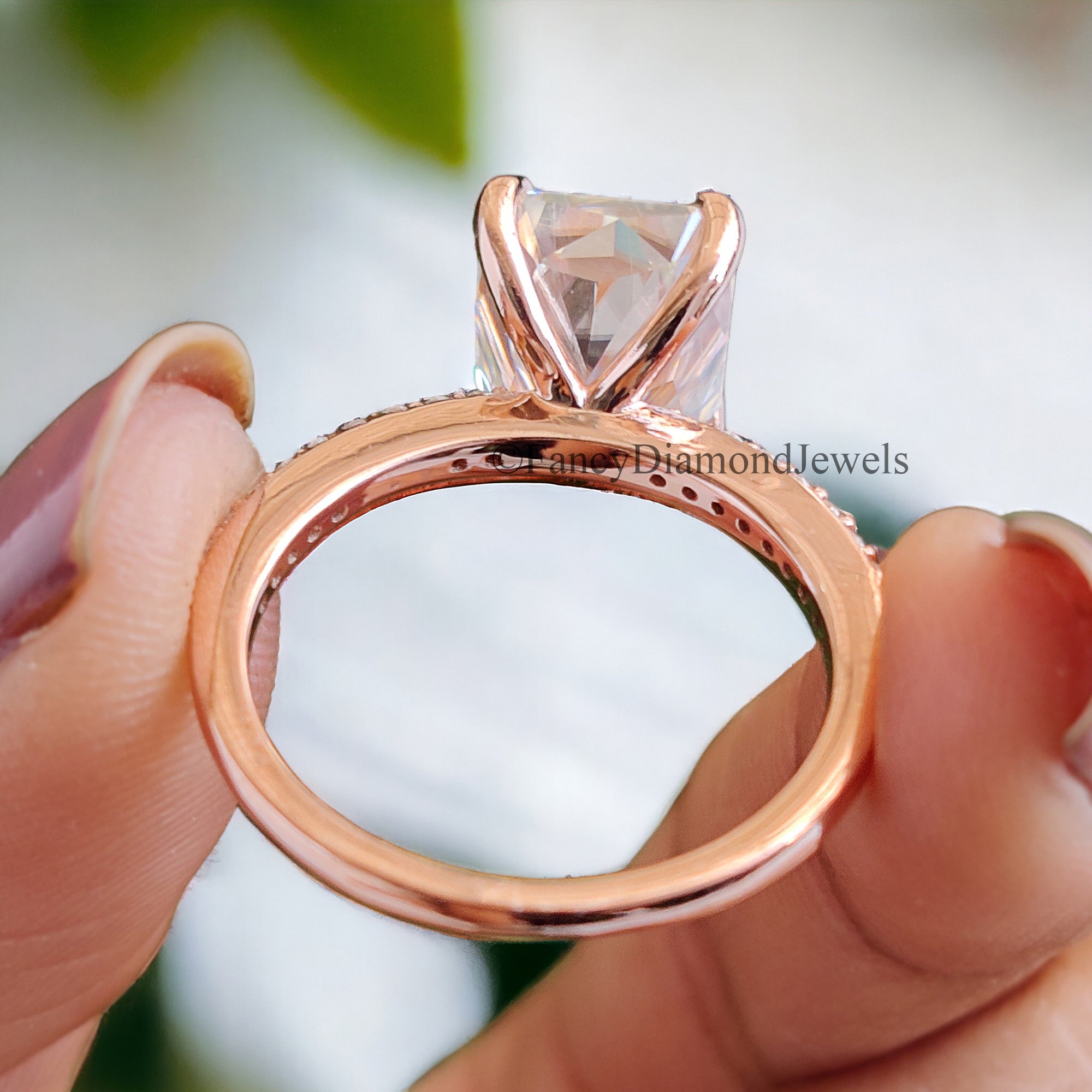 Radiant Cut Colorless Moissanite 3.90 TW Pave Setting Engagement Ring Wedding Ring 14K White Gold Moissanite Engagement Ring Bridal Set FD30