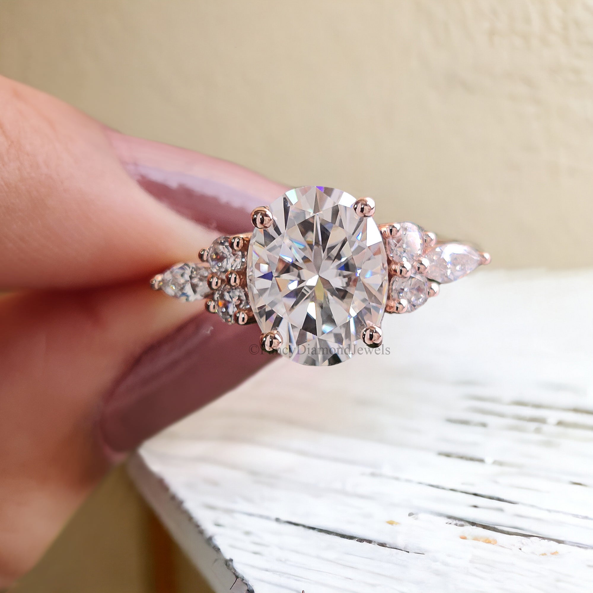 Oval Moissanite engagement ring set vintage unique rose gold engagement ring women Marquise Cluster ring wedding Bridal Promise ring FD119