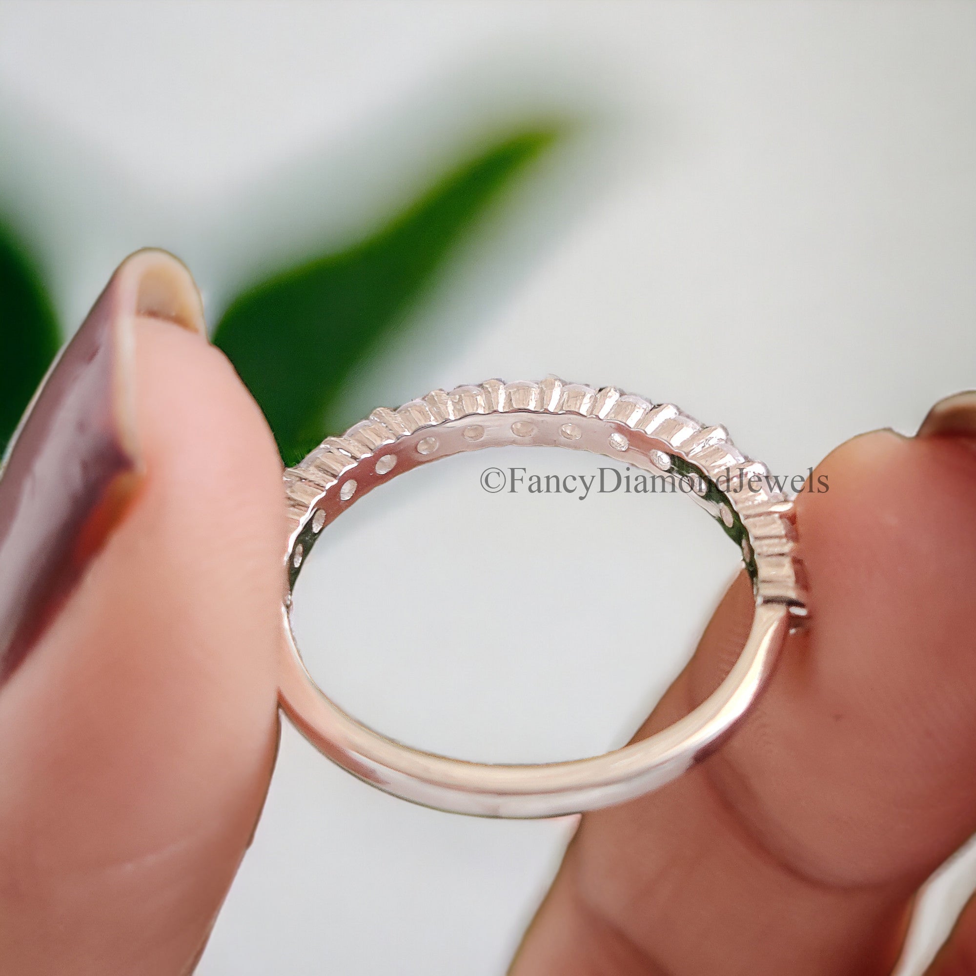Round Brilliant Cut Colorless Moissanite Band 1.50/1.70/2.0 MM Eternity Wedding Band Half Eternity Anniversary Gift for Her Bridal Band FD21