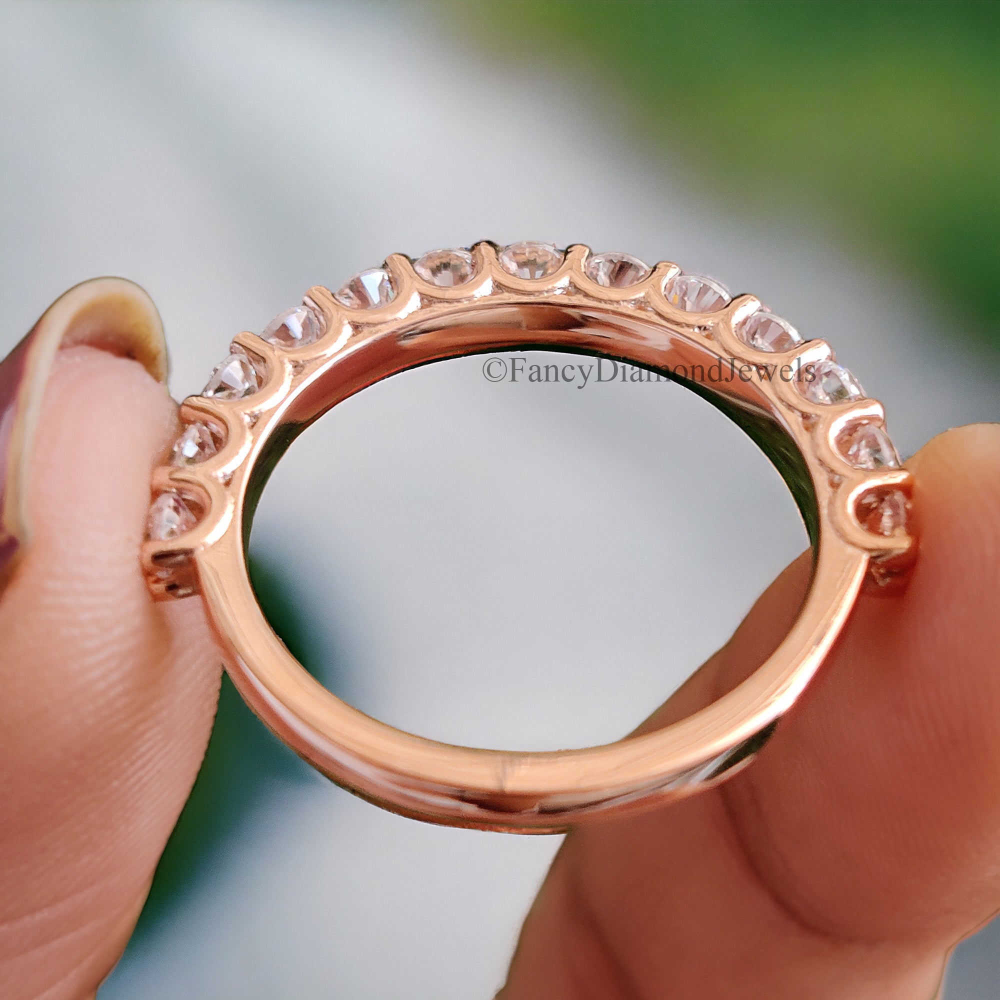 Round Brilliant Cut Colorless Moissanite Band 1.50/1.70/2.0/2.5 MM Full Eternity Wedding Band Anniversary Gift for Her Bridal Band FD35