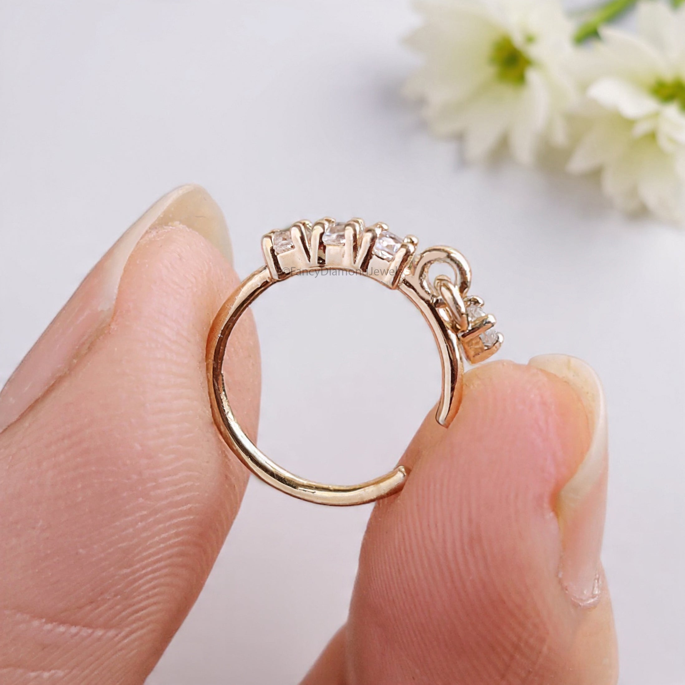 3 Diamond Gold Nose Ring With Diamond Dangling End Yellow Gold Nose Ring Gold Nose Ring Diamond Nose Stud Hoop FD486