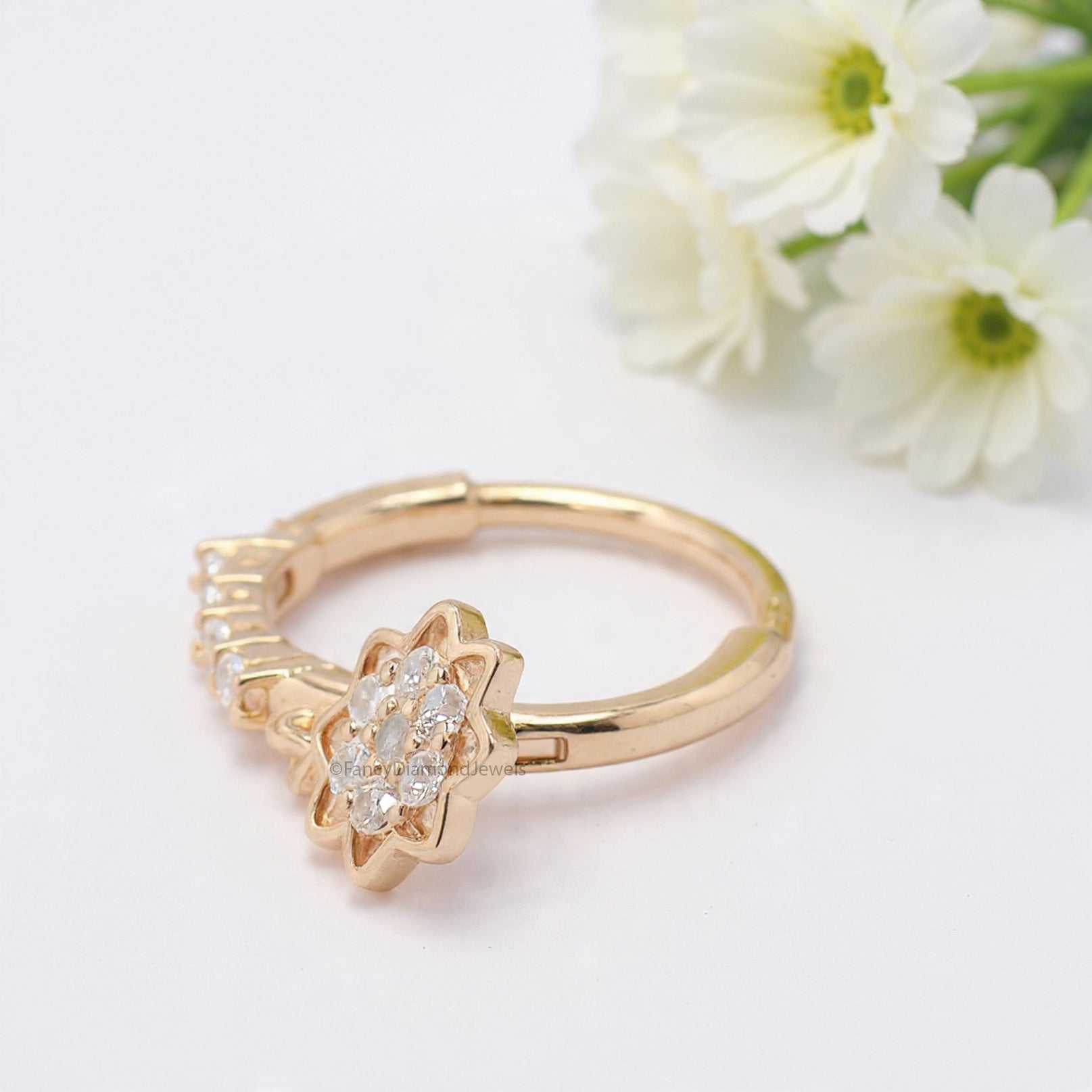 Flower Nose Ring With Diamond Dangling Nose Studs Moissanite Diamond Nose Hoop Nose Stud Rose Gold Nose Ring Diamond Nose Stud Hoop FD492