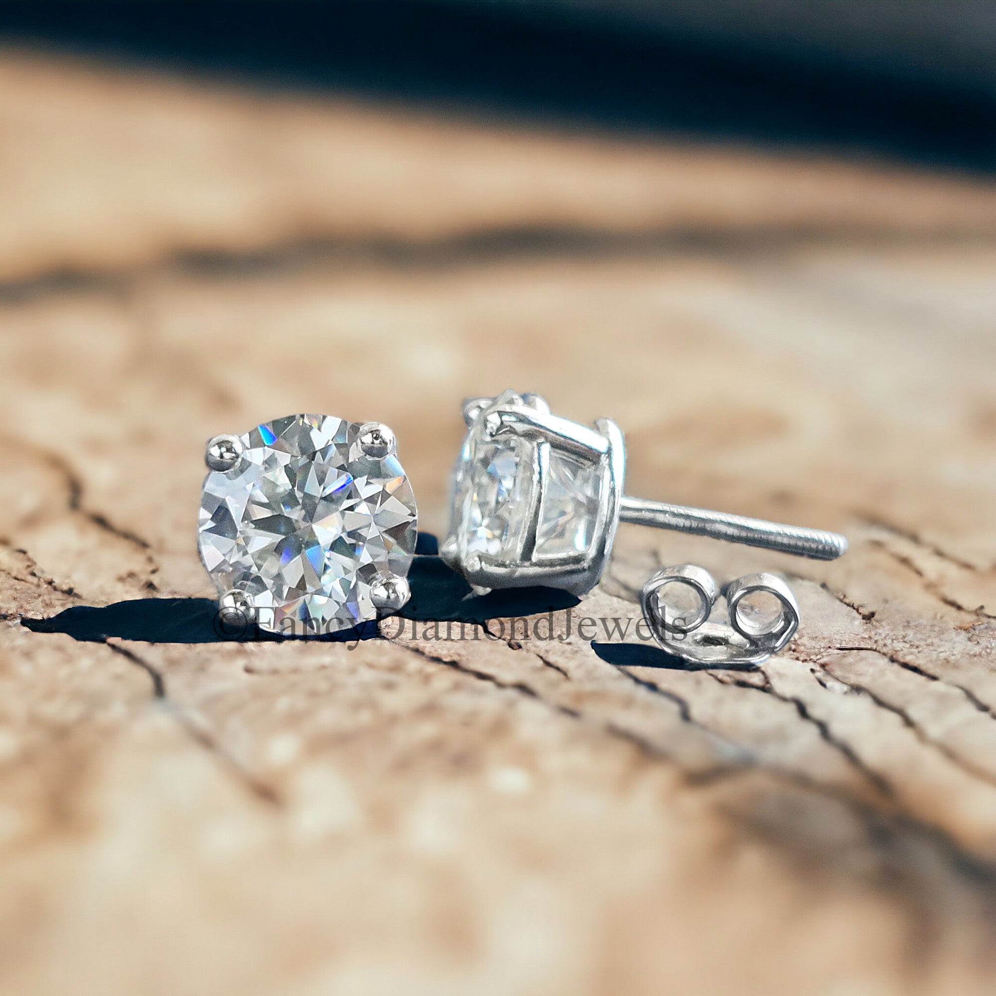 8 MM Round Brilliant Cut Earrings Colorless Moissanite Stud Earrings Screw Back Earrings Wedding Earrings Round Studs Earrings for Her FD20