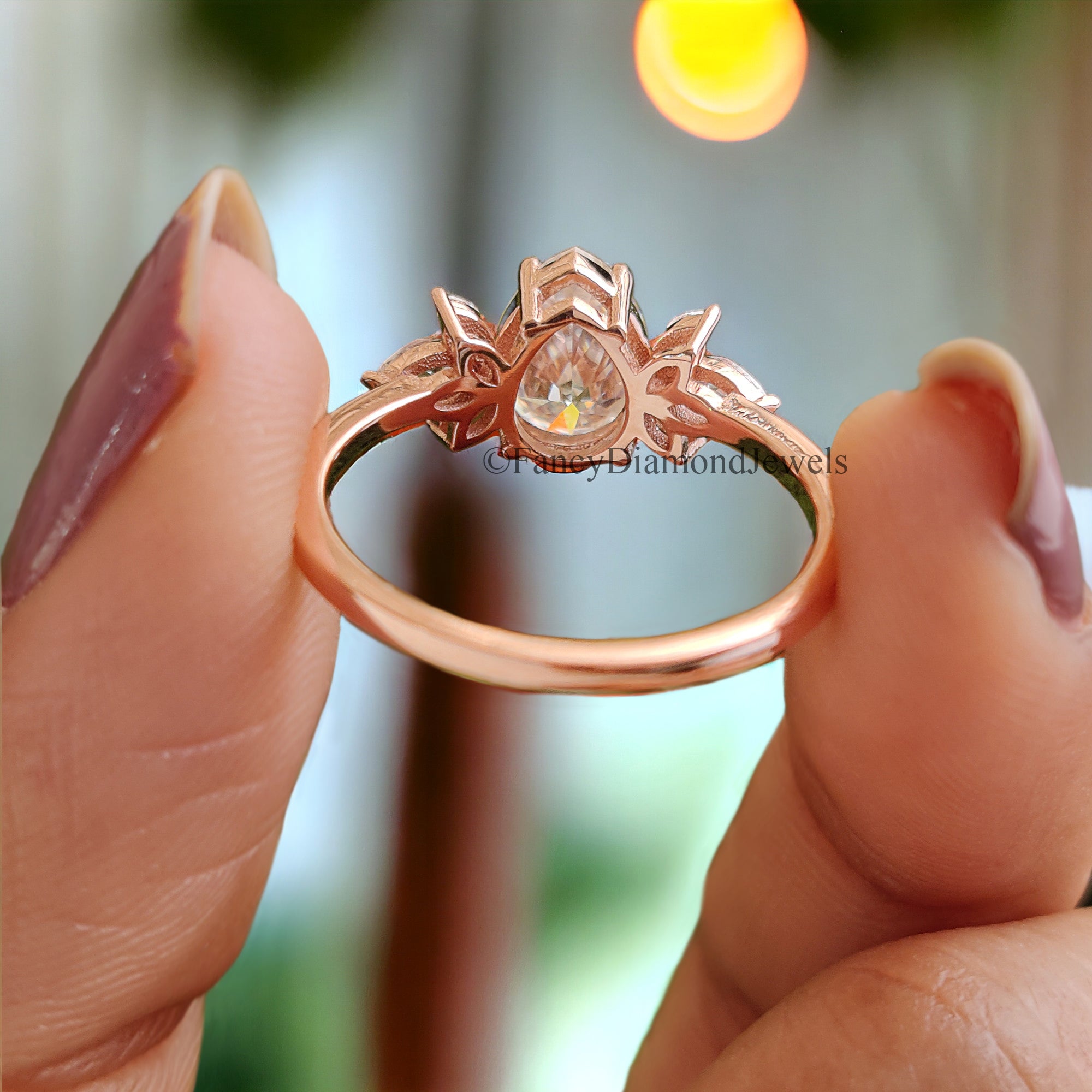 Pear shaped Moissanite engagement ring vintage Unique Marquise cut diamond Cluster engagement ring rose gold wedding gift for women FD107