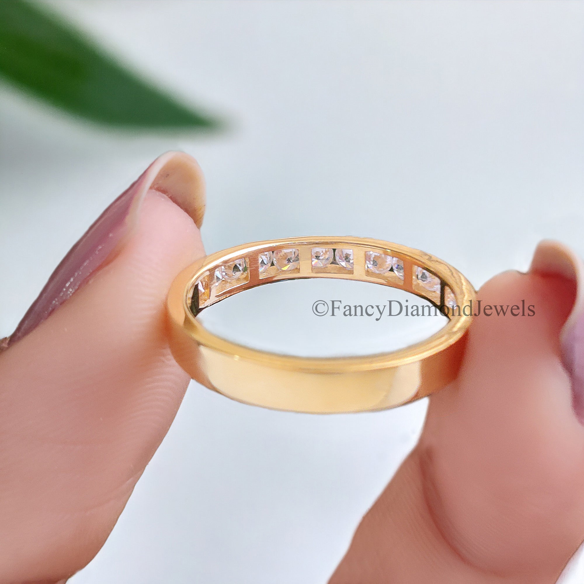 Stunning Round Cut Moissanite Wedding Band In Channel Setting Half Eternity Style Wedding Band Anniversary Gift for Her Bridal Band FD46