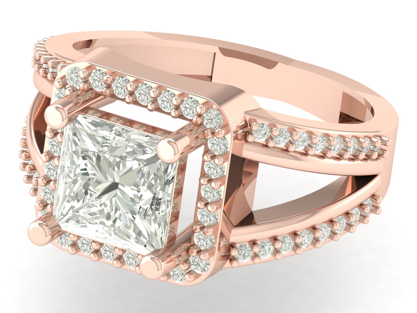 2.52 TW Unique Princess Cut Lab Grown Diamond Ring Halo Set Engagement Ring Split Band Wedding Ring PR592