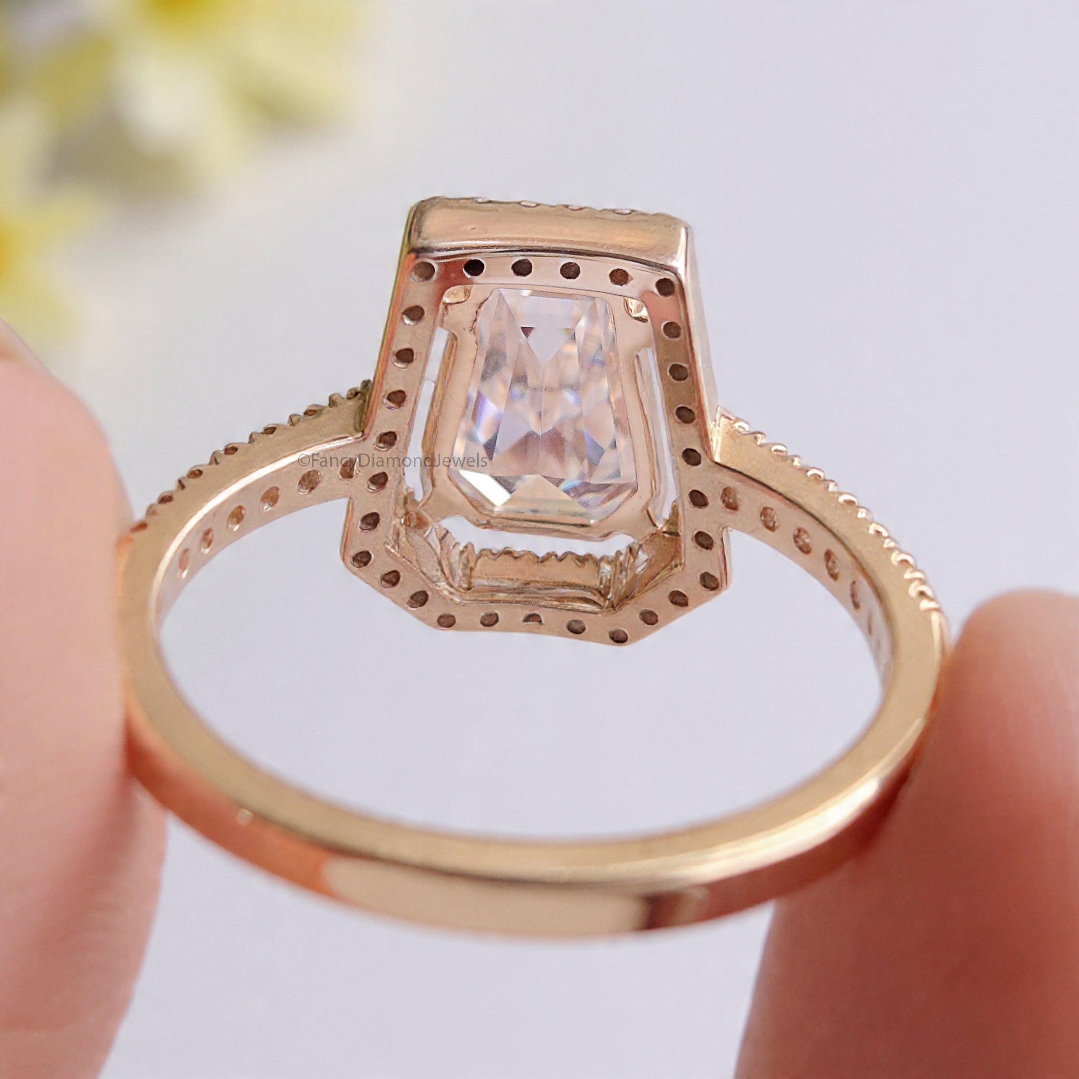 1.55 CT Coffin Lab Grown Diamond Promise Ring Coffin Diamond Halo/ Prong Set Ring Coffin Diamond Engagement Ring Gift For Wedding Ring FD474