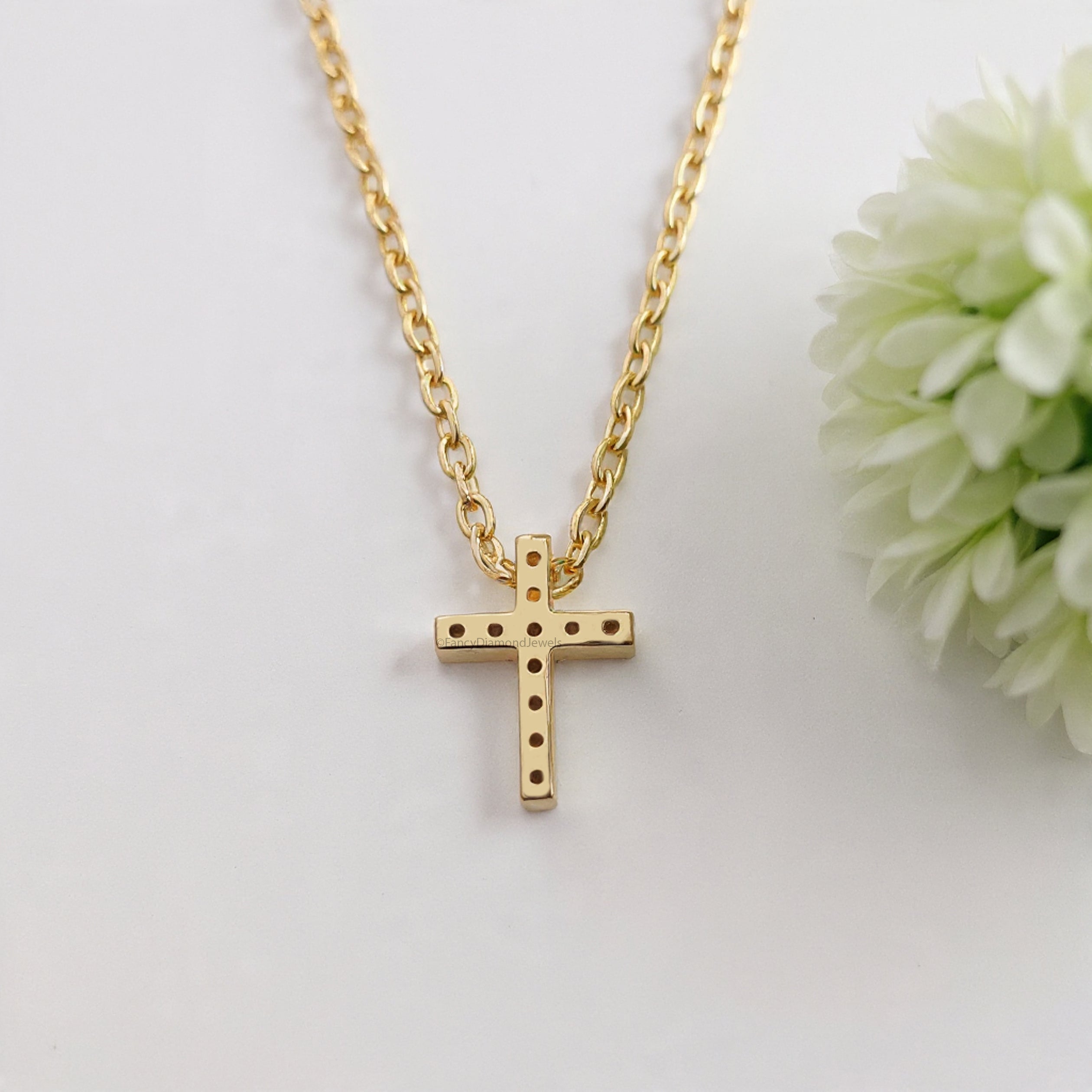 Diamond Cross Necklace Yellow Silver handmade jewelry Necklace Religious Jewelry Necklace With Chain FD512