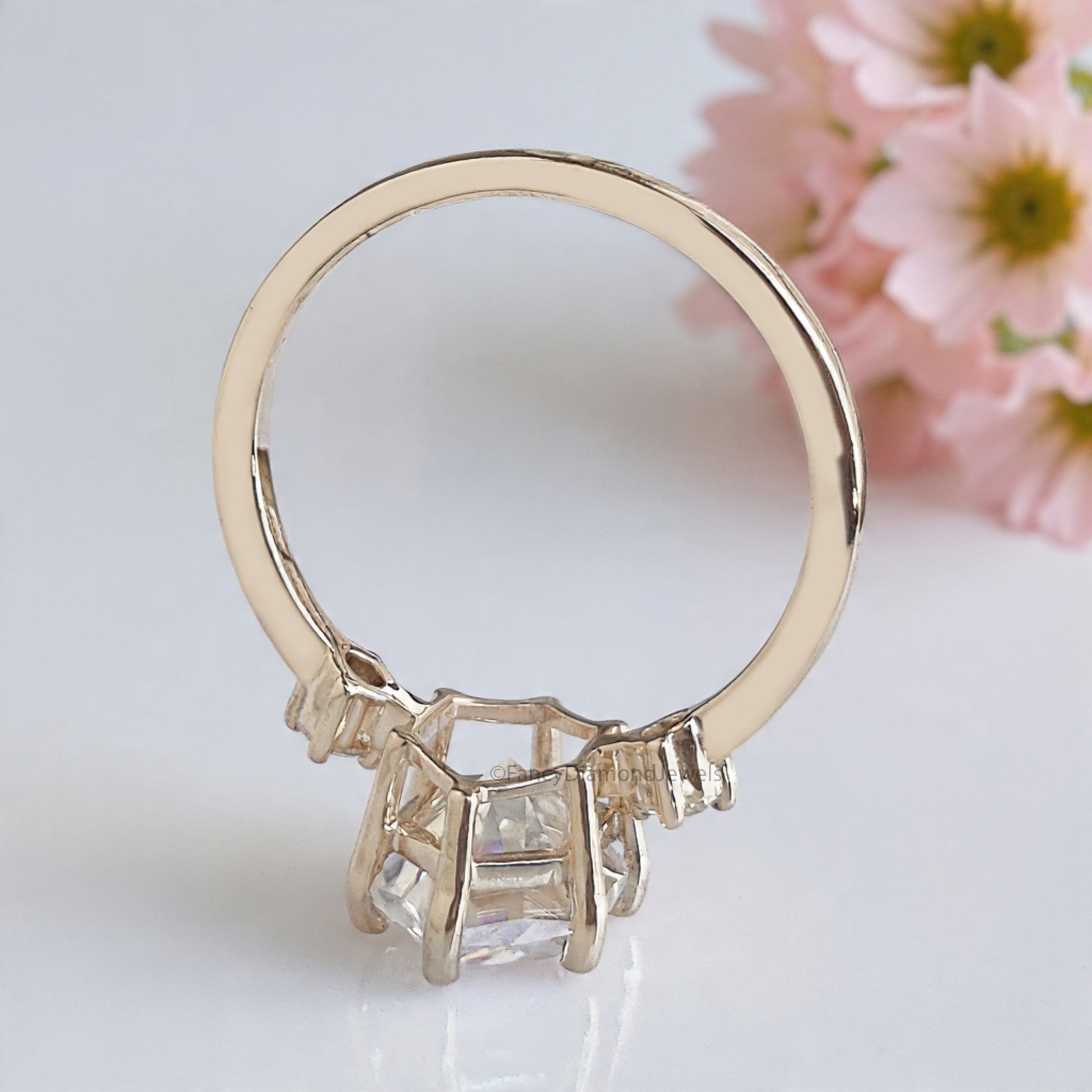 2.35 CT Hexagon cut Lab Grown Diamond Engagement Ring Three Stone Diamond ring Prong Set Hexagon Ring Gift for Her Wedding Ring FD472