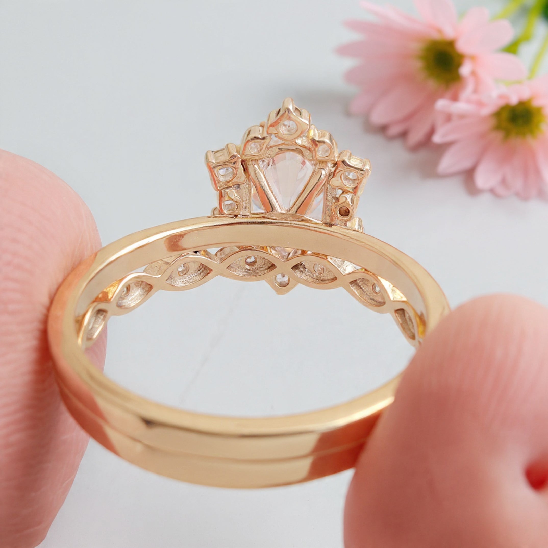 Oval Cut Lab Grown Diamond Engagement Ring Set 0.80 CT Colorless Oval Halo Set Wedding Ring For Women Anniversary Bridal Ring Set FD271