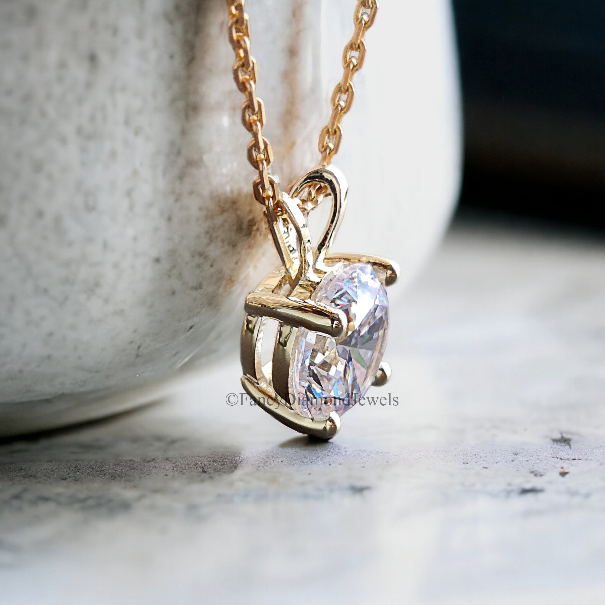 Round Brilliant Cut CZ Diamond Simulant Pendant Yellow Silver handmade jewelry Four Round Shape prong basket set Necklace With Chain FD273