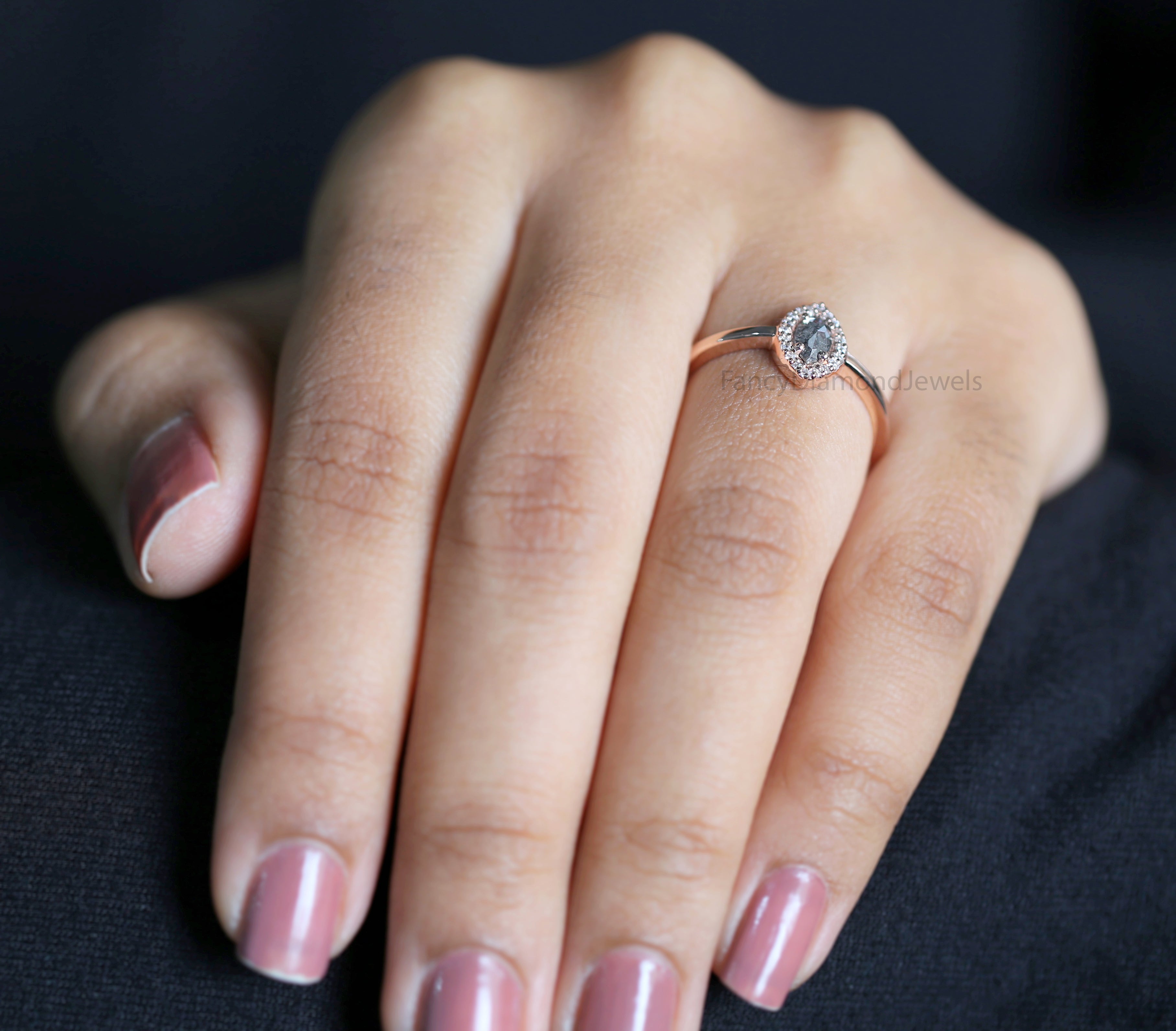 Marquise Salt and pepper Diamond Ring, Salt and pepper Marquise Diamond Engagement Ring, Marquise Diamond Ring, Marquise Shape Ring, KD1138