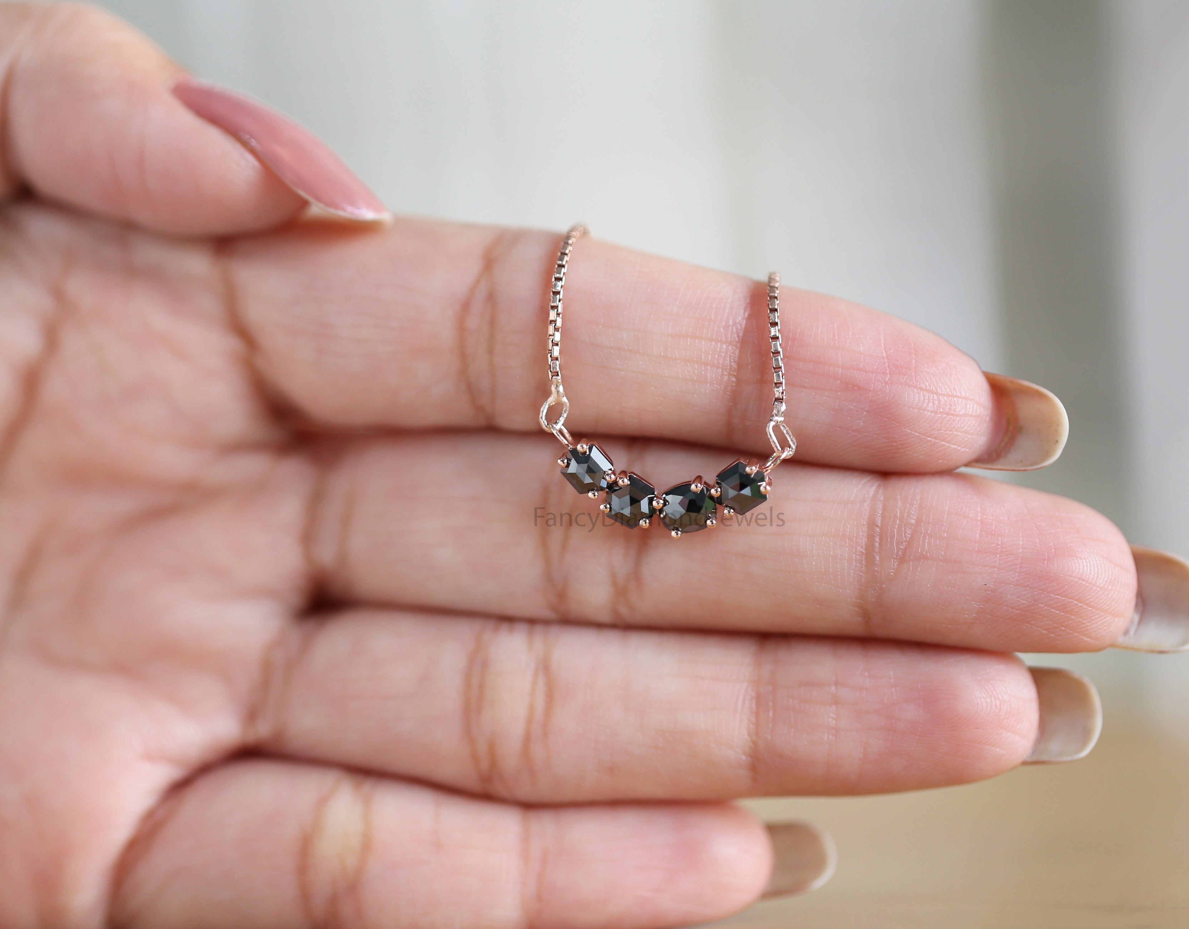 Mix Shape Black Color Diamond Pendant 1.02 Ct 4.67 MM Mix Shape Cut Diamond Pendant 14K Solid Rose Gold Silver Engagement Pendant QL2688