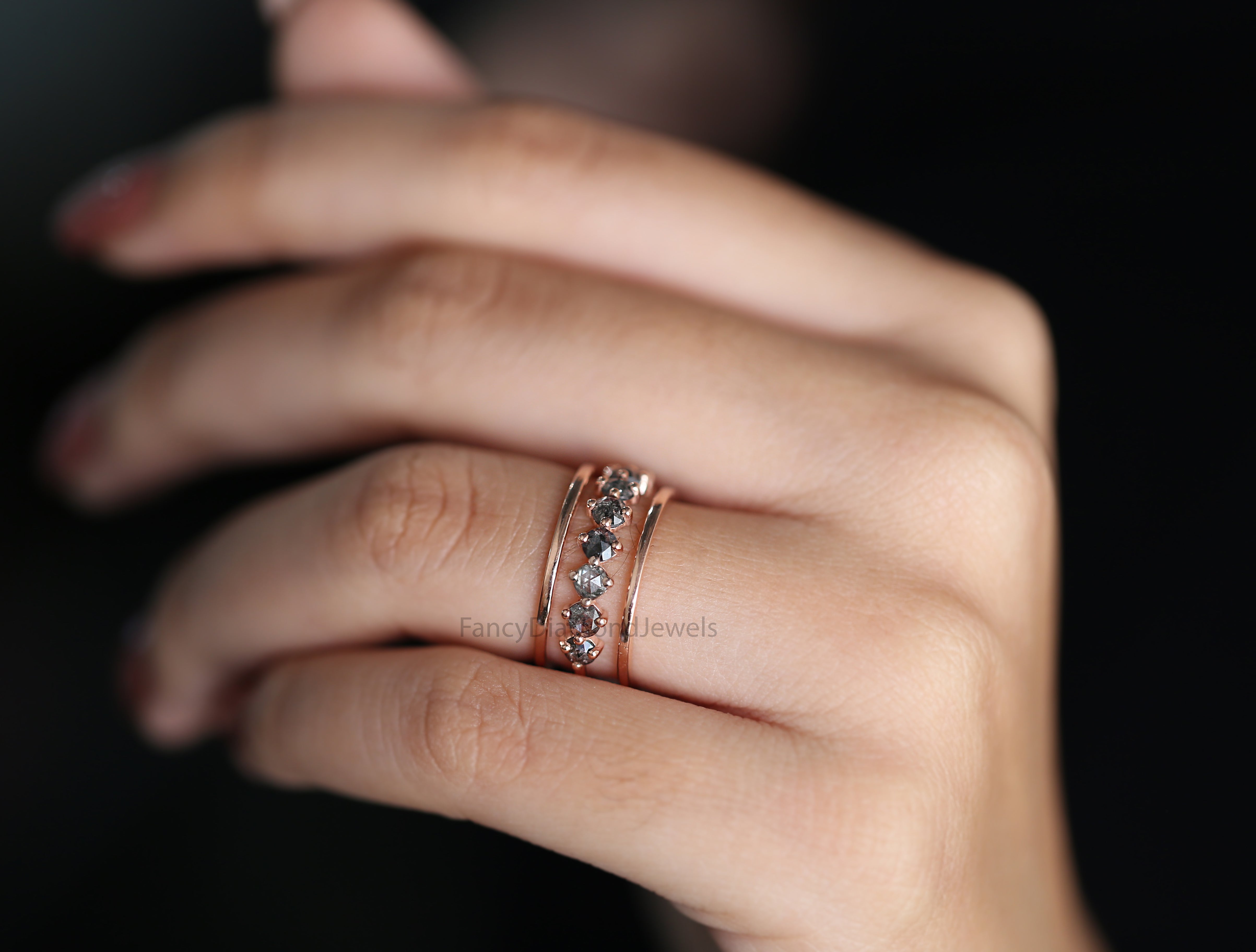 Round Rose Cut salt and pepper Diamond Ring, Salt and pepper Rose Diamond Engagement Ring, Rose Cut Diamond Ring ,Rose Shape Ring KD1211