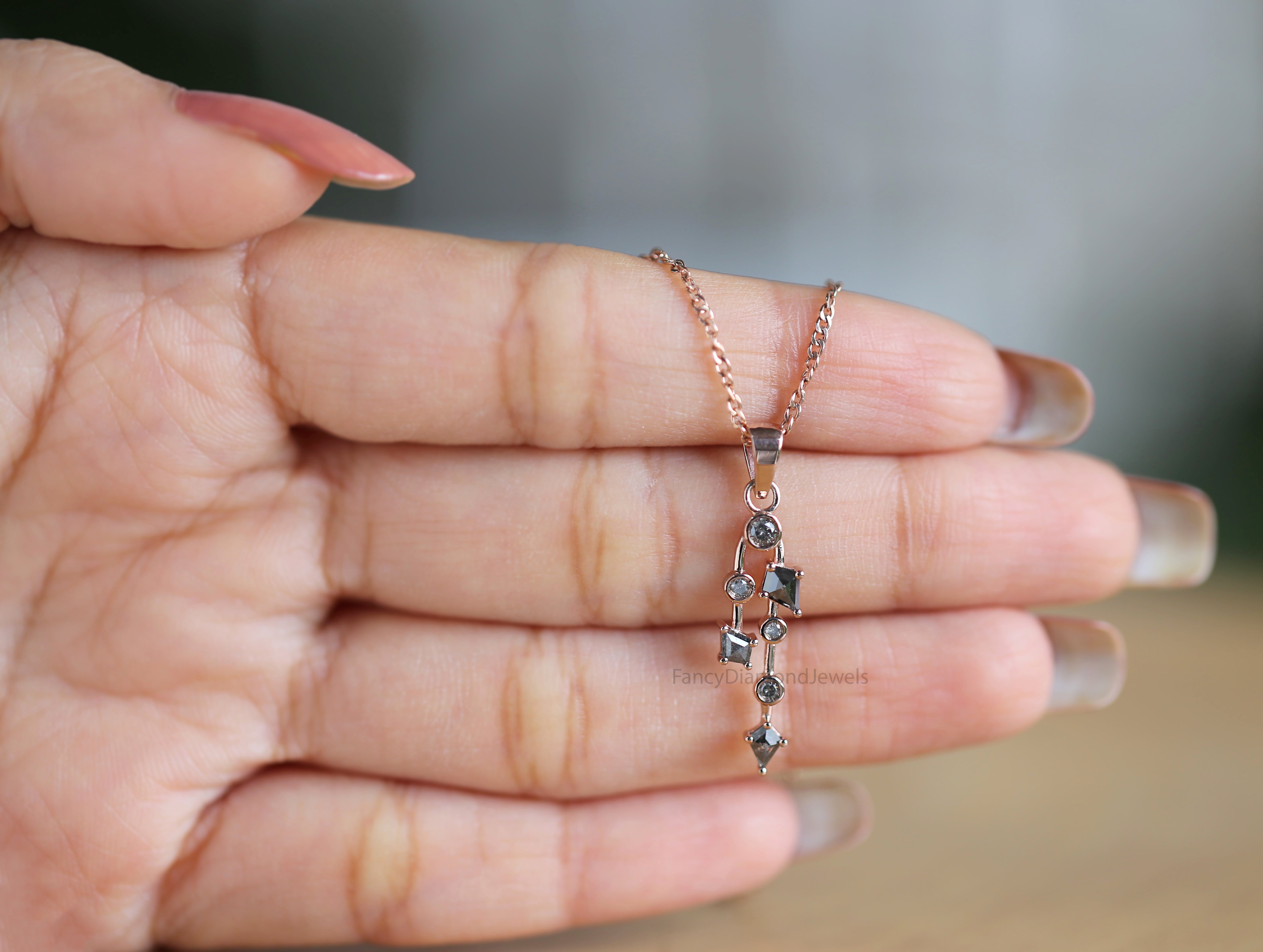 Kite Shape Salt And Pepper Diamond Pendant, Kite Unique Diamond Pendant, Kite Cut Diamond Pendant, Round Shape Diamond Pendant, KDL2823