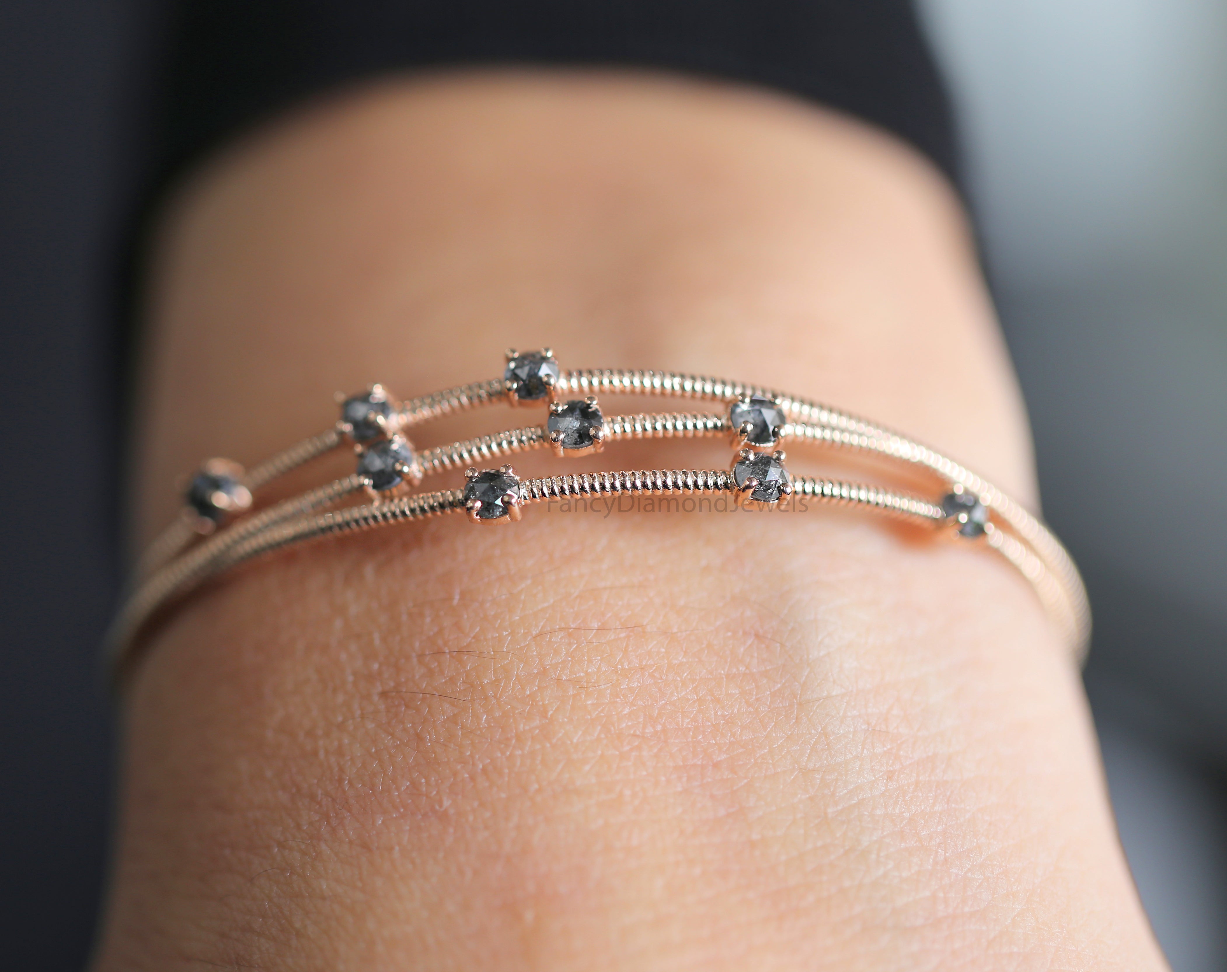 Rose Cut Salt And Pepper Diamond Bracelet, Round Shape Diamond Anniversary Gift Bracelet, Gold Bracelet, Round Cut Diamond Bracelet KDK2670