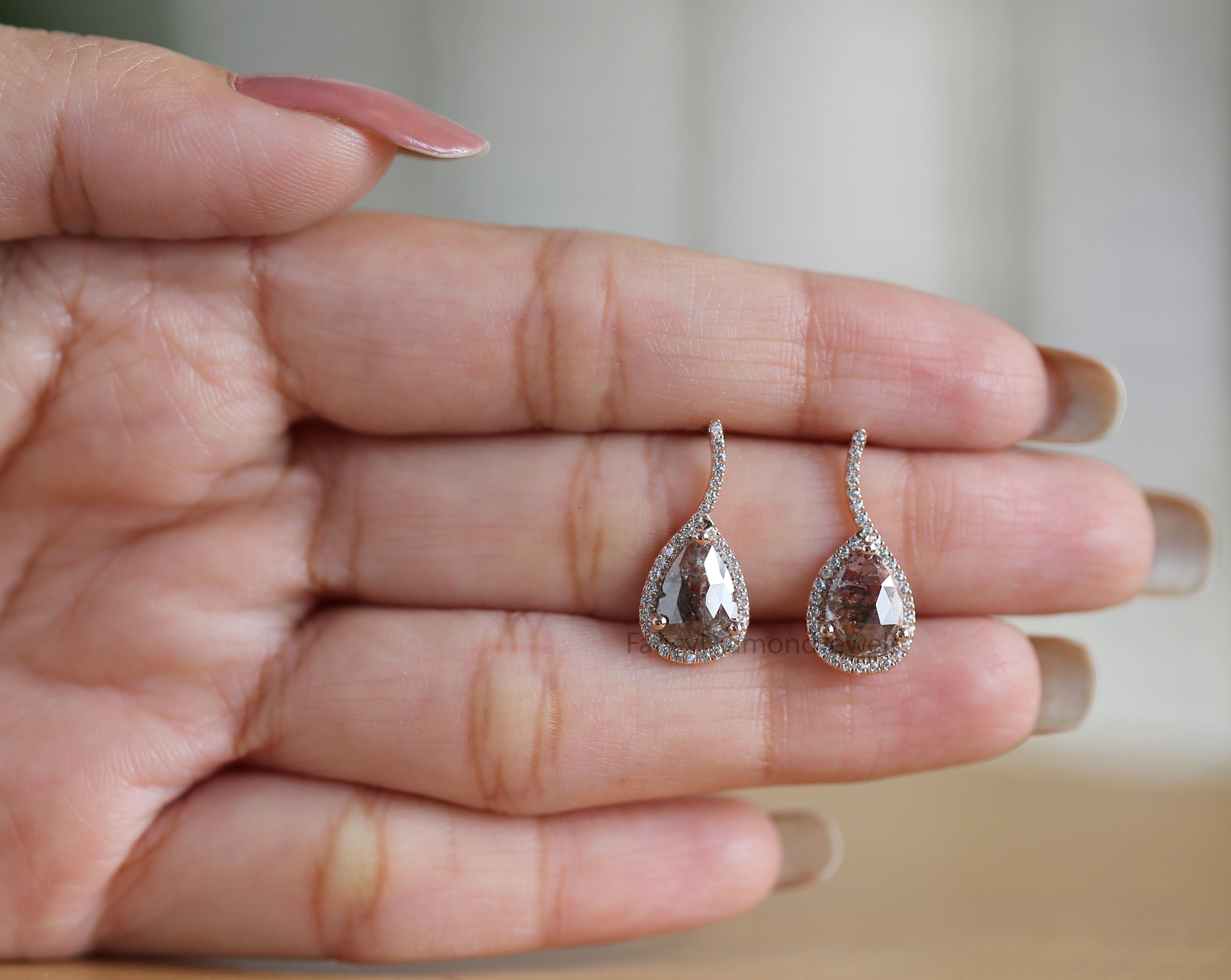 Pear Cut Brown Color Diamond Earring 2.20 Ct 8.80 MM Pear Diamond Earring 14K Solid Rose Gold Silver Pear Cut Earring Gift For Her KDN8217