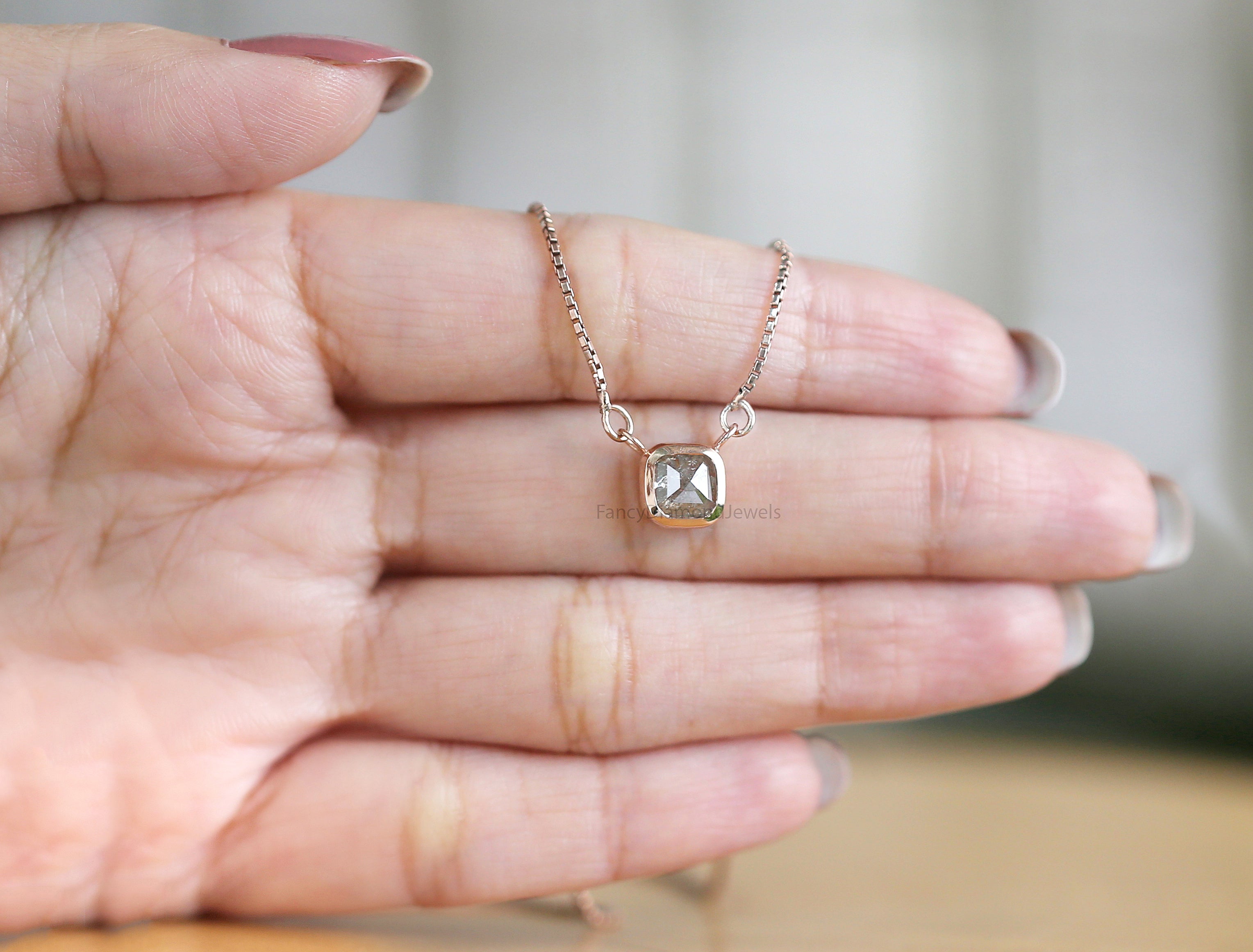 Cushion Grey Color Diamond Pendant, Unique Diamond Pendant, Grey Diamond Pendant, Cushion Cut Pendant, Dangling Diamond Pendant, KDN8725