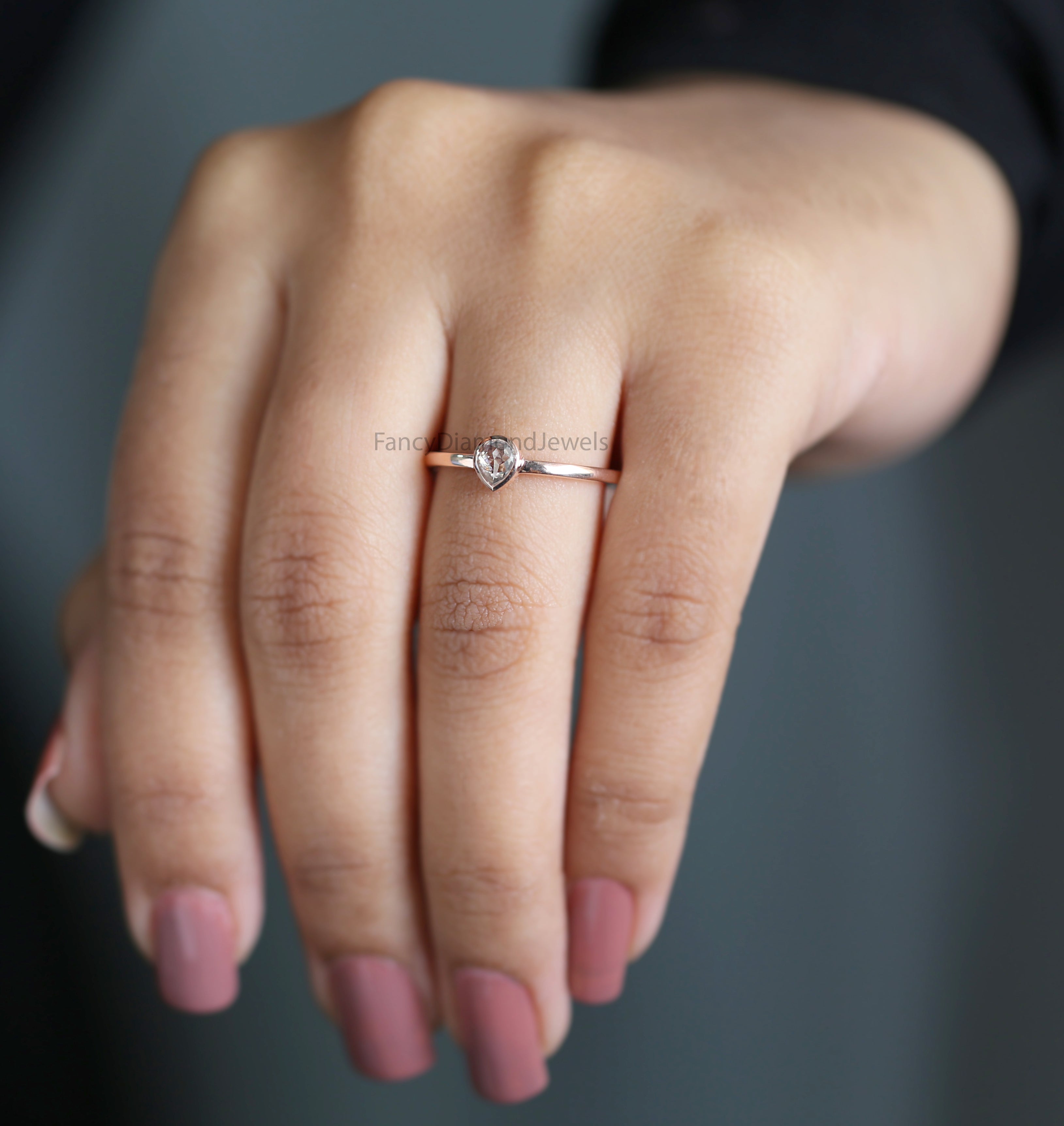 Pear Salt And Pepper Diamond Ring, Salt And Pepper Pear Diamond Engagement Ring, Pear Diamond Ring, Pear Cut Ring, Pear Bezel Ring, KD1171