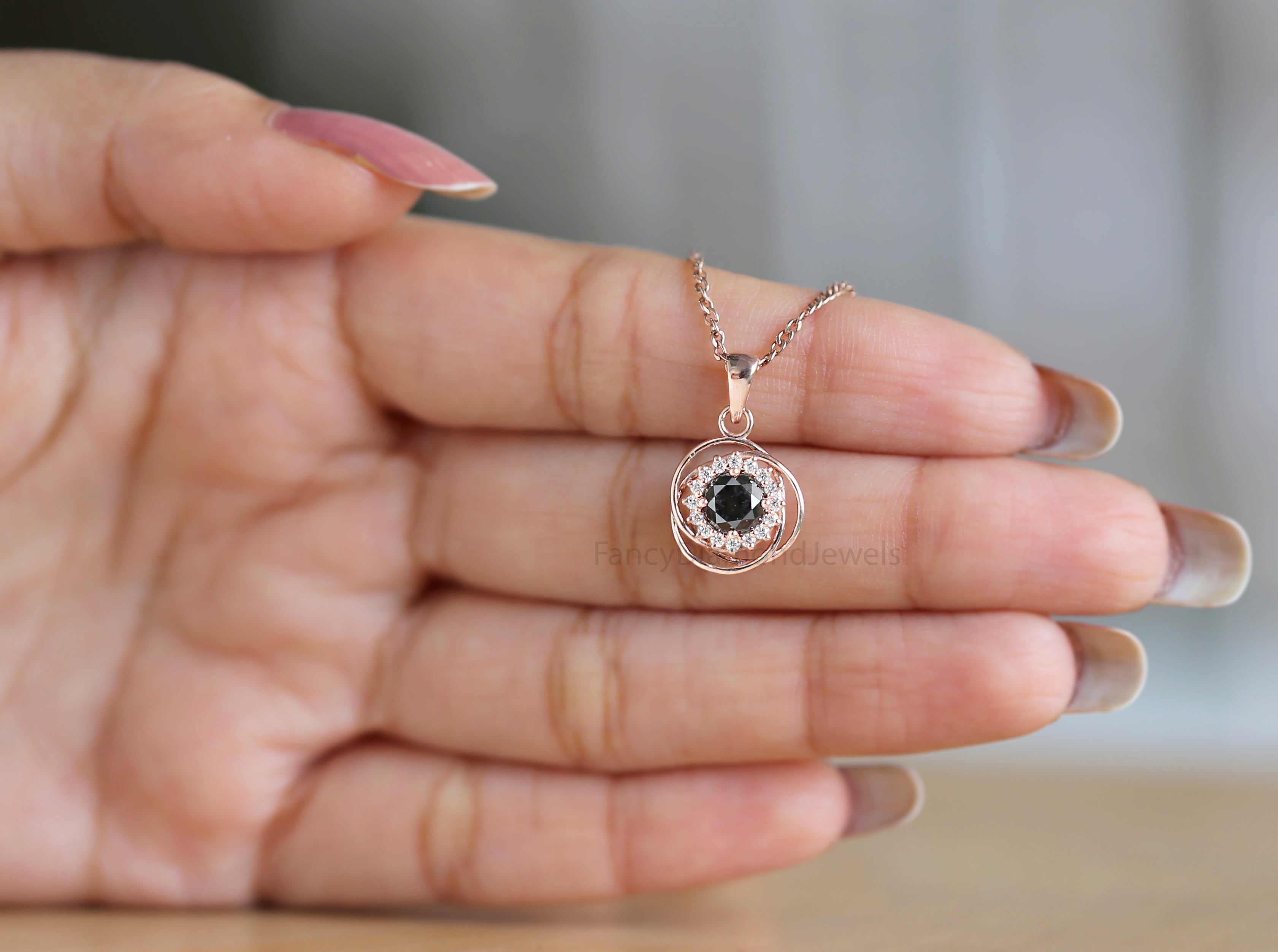 Round Brilliant Cut Salt And Pepper Diamond Pendant, Unique Diamond Pendant, Brilliant Cut Diamond Pendant, Dangling Diamond Pendant KDN8714