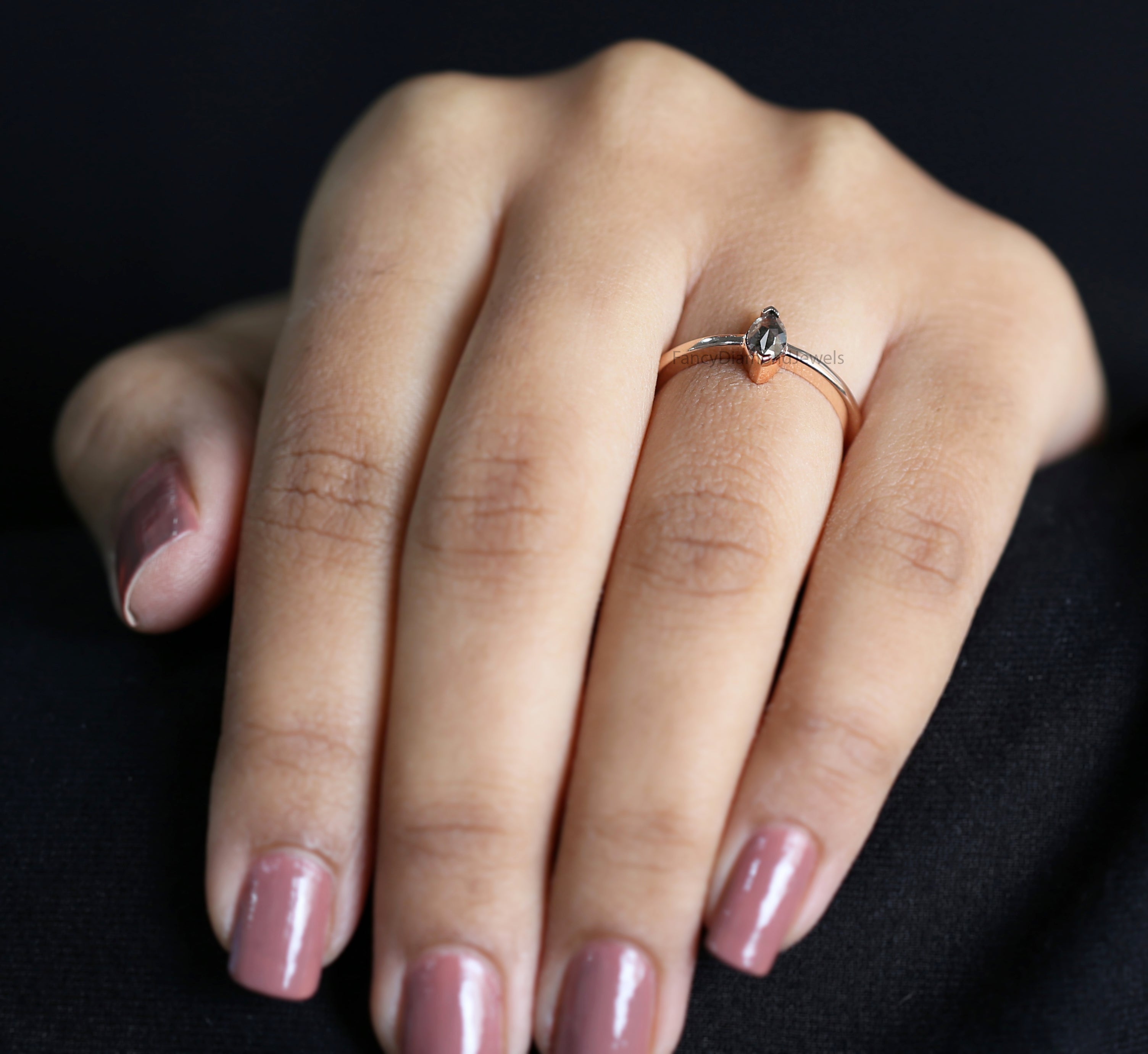 Marquise Salt and pepper Diamond Ring, Salt and pepper Marquise Diamond Engagement Ring, Marquise Diamond Ring, Marquise Shape Ring, KD1163