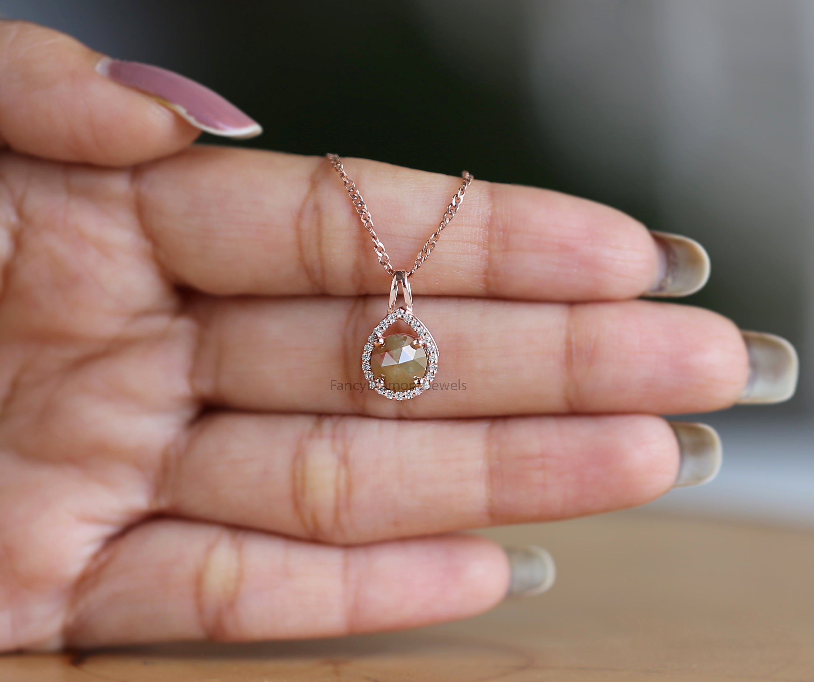 Round Rose Cut Diamond Pendant, Unique Diamond Pendant, Yellow Diamond Pendant, Yellow Round Pendant, Dangling Diamond Pendant KDN9967