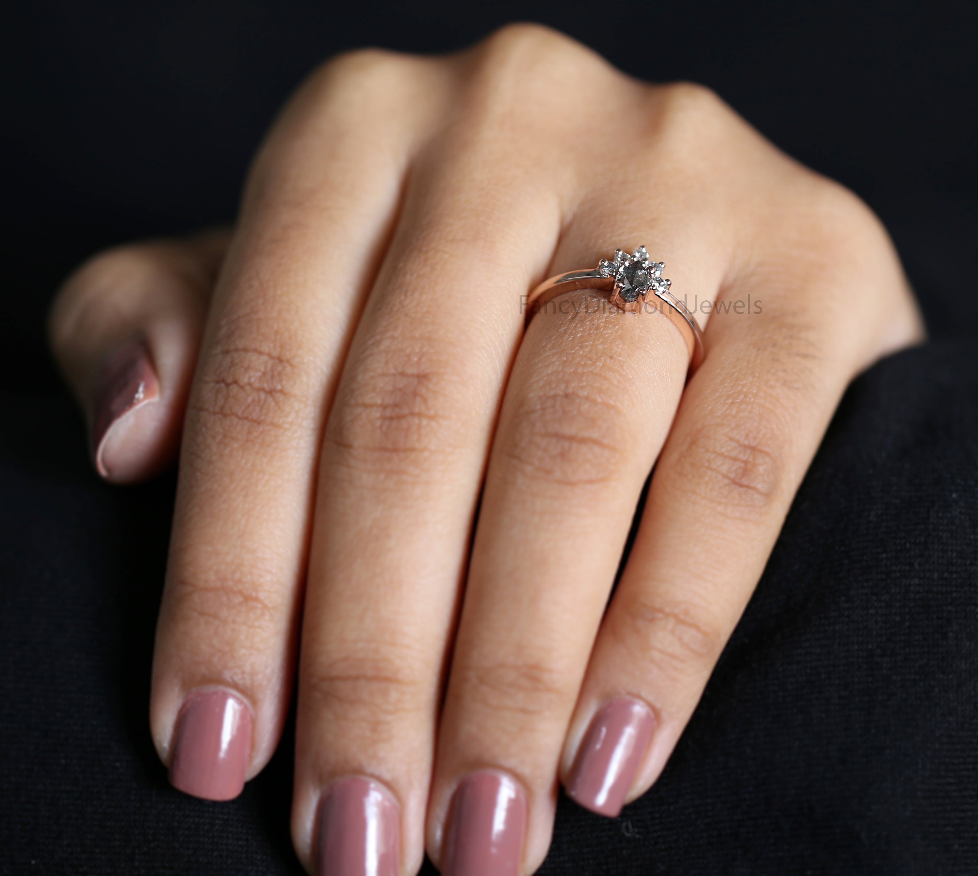 Marquise salt and pepper Diamond Ring, Salt and pepper Marquise Diamond Engagement Ring, Marquise Diamond Ring, Marquise Shape Ring, KD1141