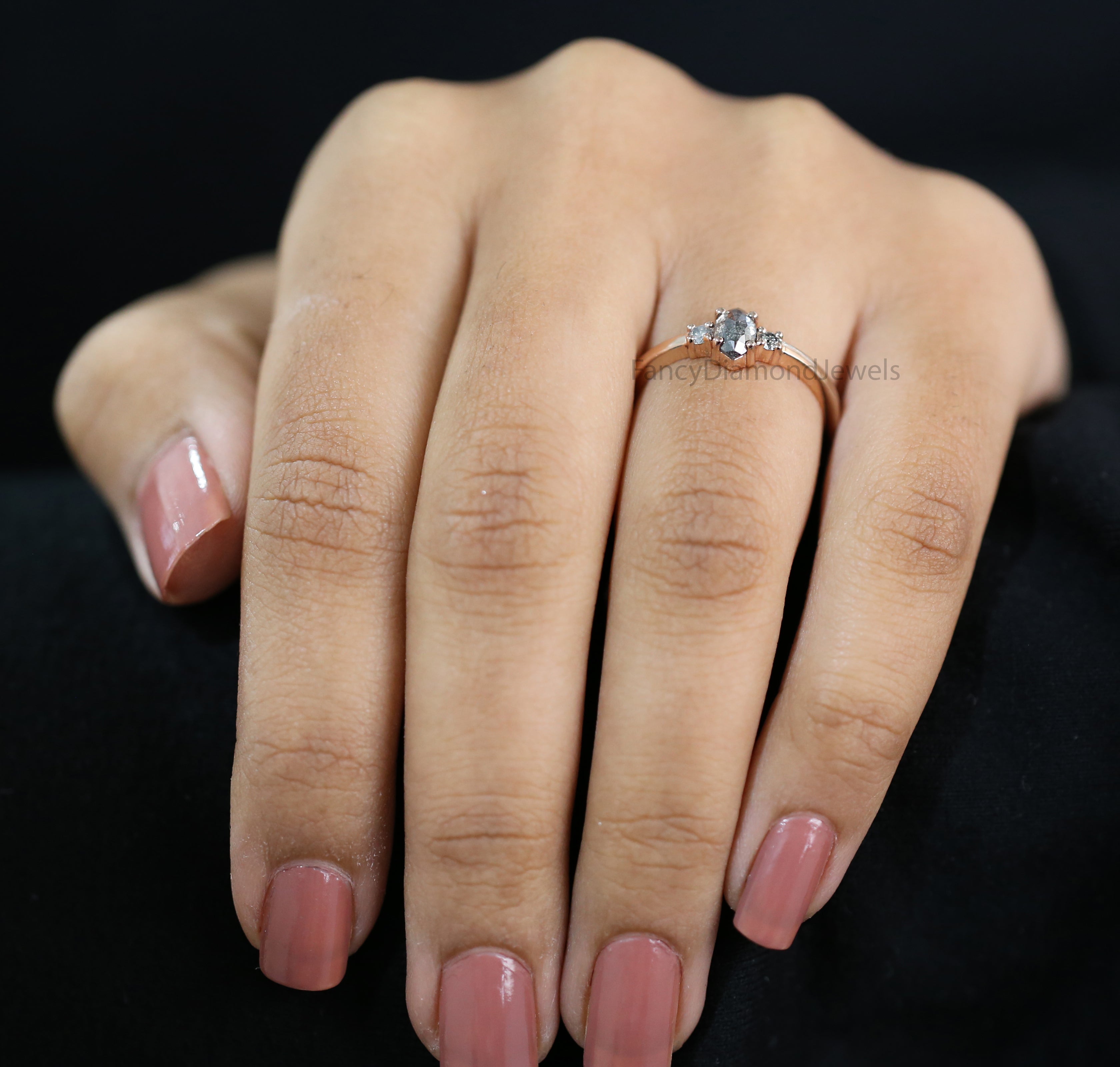 Marquise salt and pepper Diamond Ring, Salt and pepper Marquise Diamond Engagement Ring, Marquise Diamond Ring, Marquise Shape Ring, KD1152