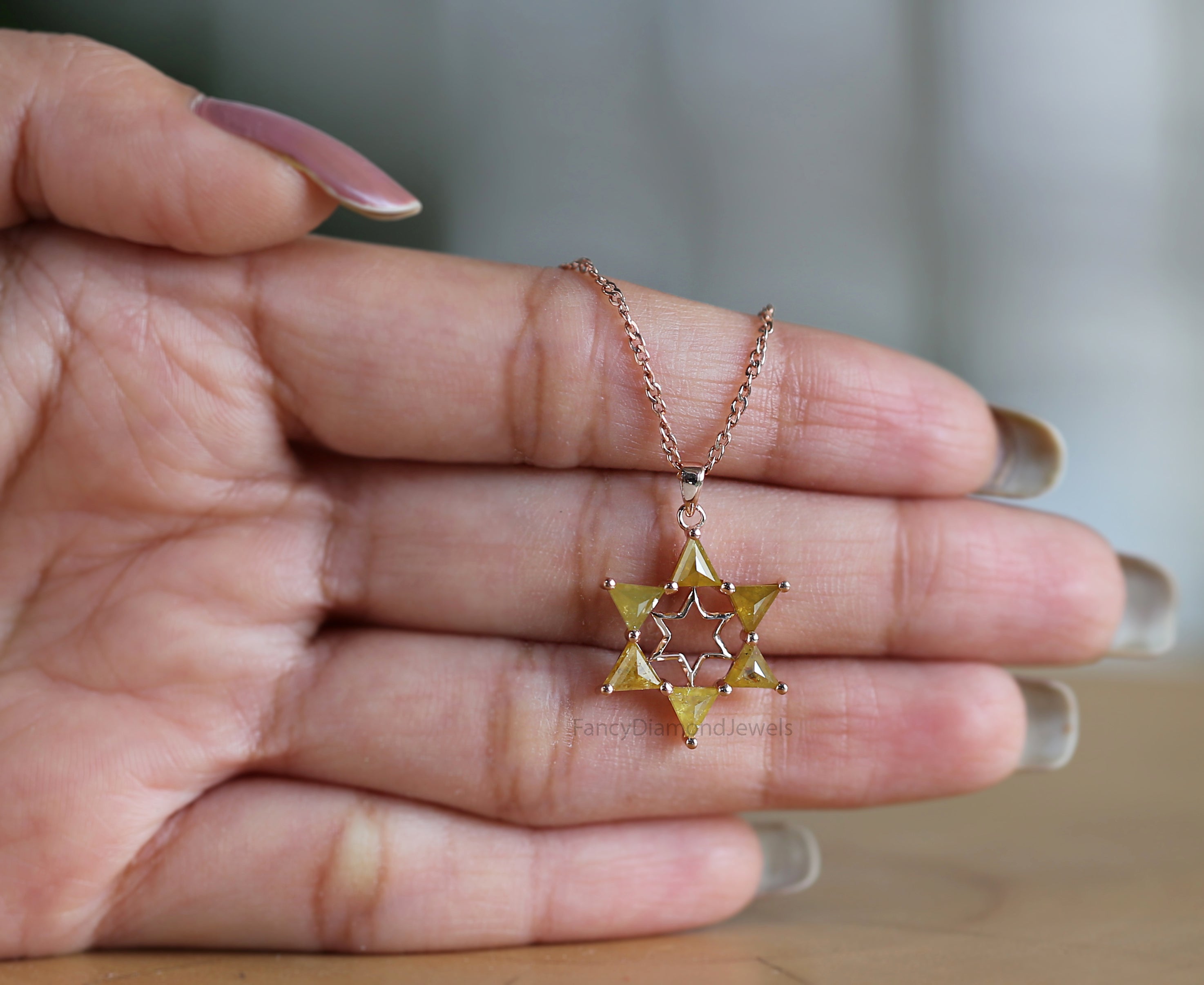 Triangle Cut Yellow Color Diamond Pendant 1.54 Ct 4.68 MM Triangle Shape Diamond Pendant 14K Rose Gold Silver Engagement Pendant QL2050