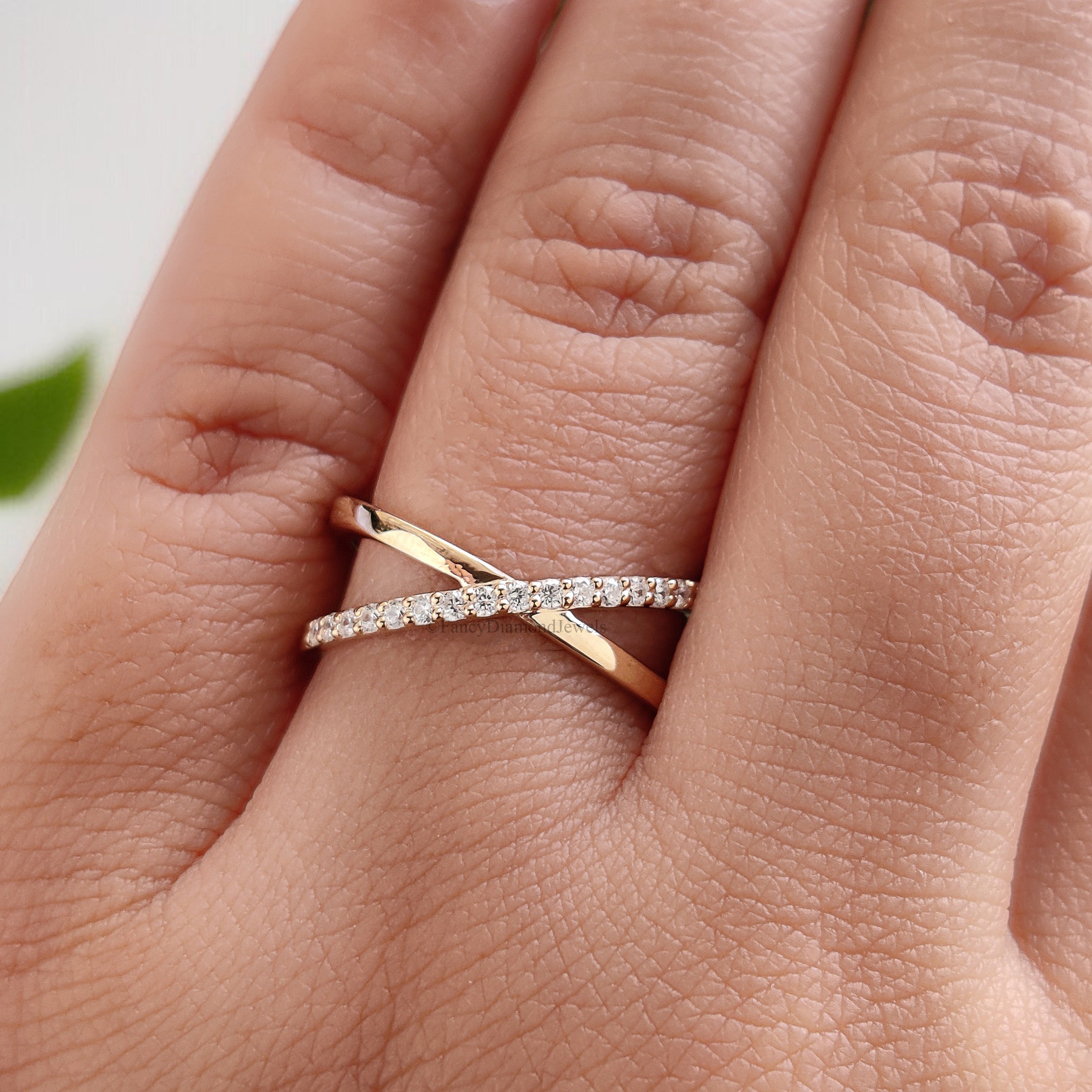 Natural Round Diamond Cross Ring Silver/10K/14K/18K Band 0.17 CT Diamond Crossed Yellow Gold Diamond Anniversary Ring Gift For Her FD461